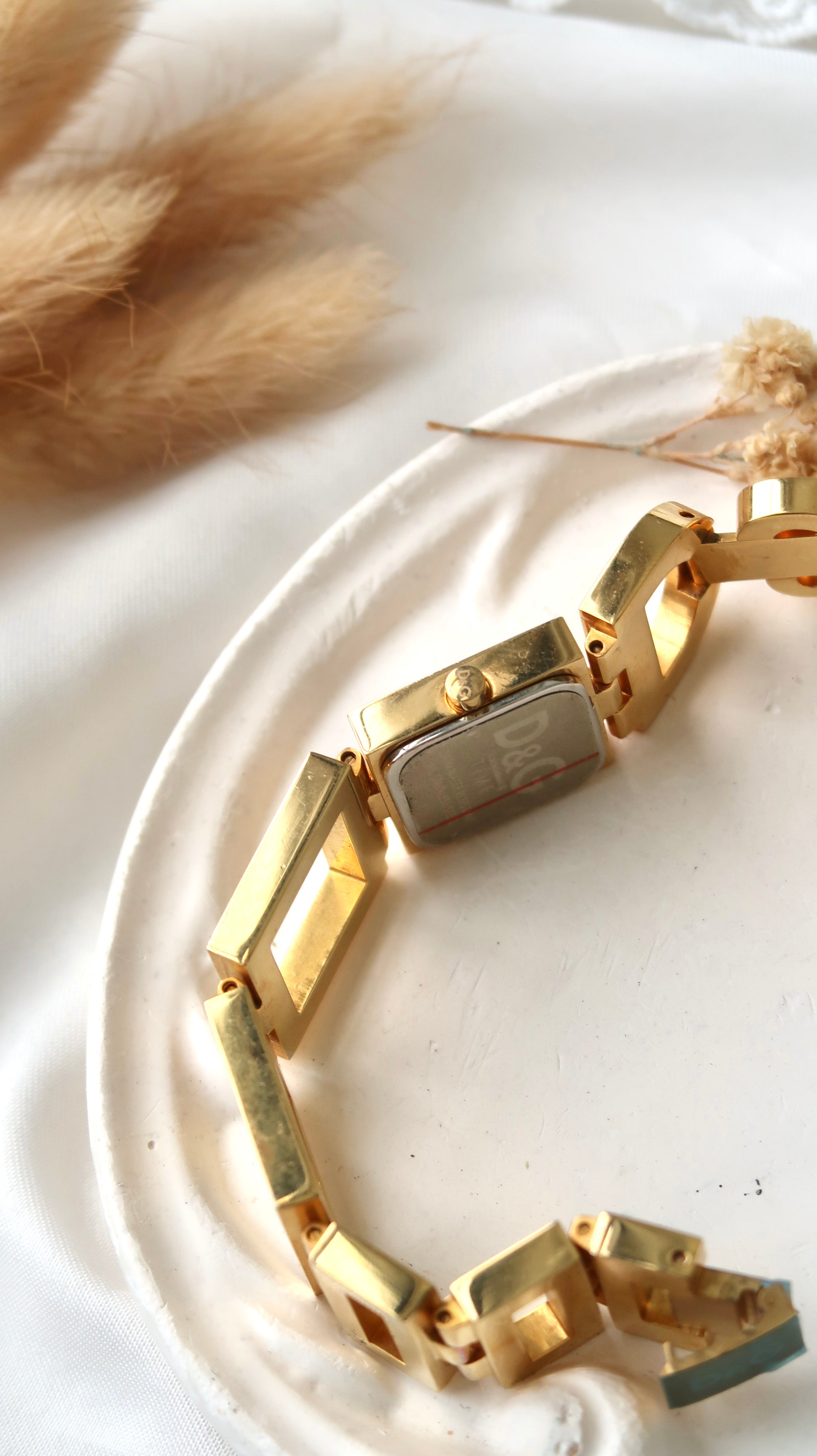 D&G White Square Dial with Gold Chain Watch