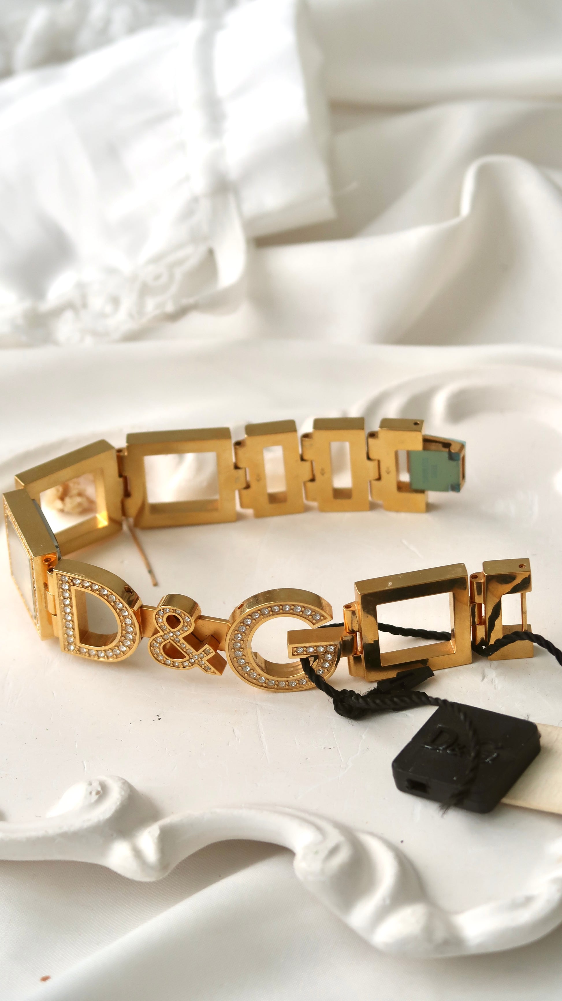 D&G White Square Dial with Gold Chain Watch