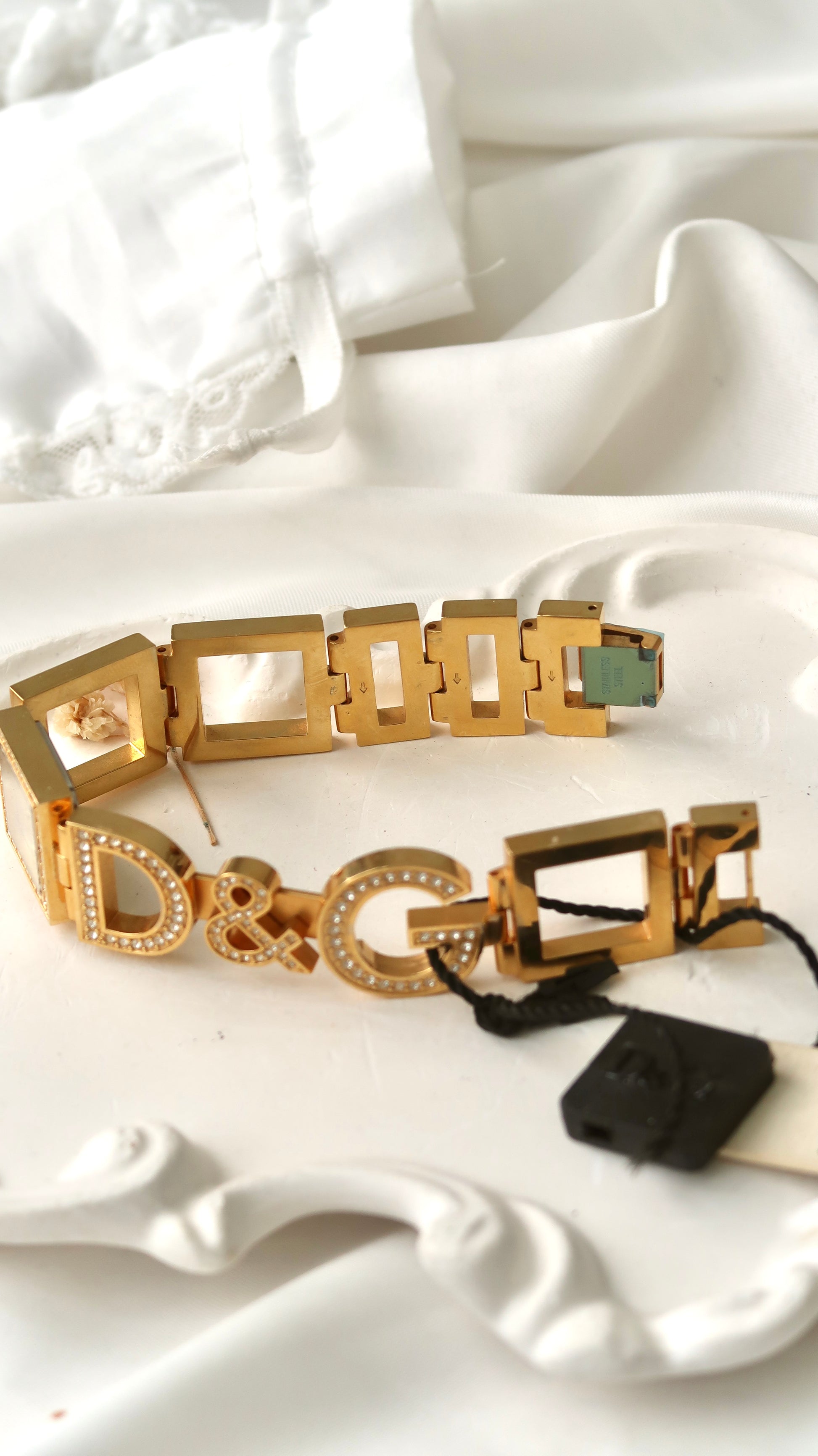 D&G White Square Dial with Gold Chain Watch