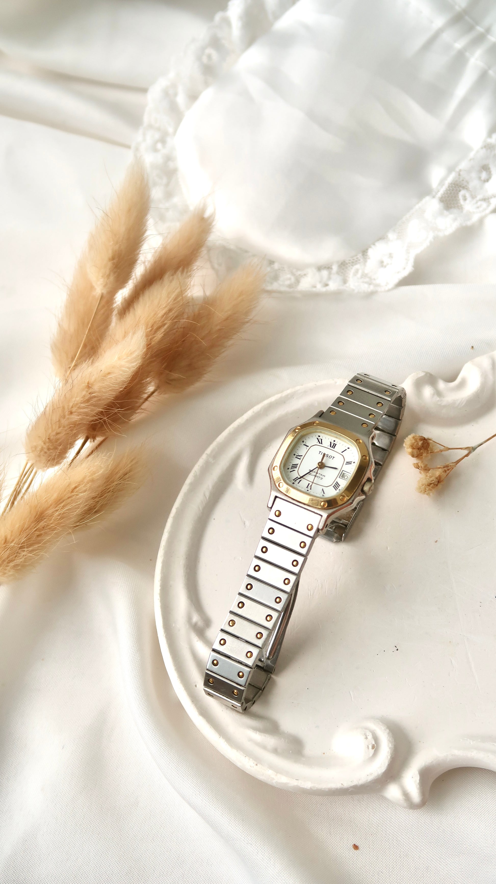 T. Seastar Square White Dial with Two Tone Chain Watch