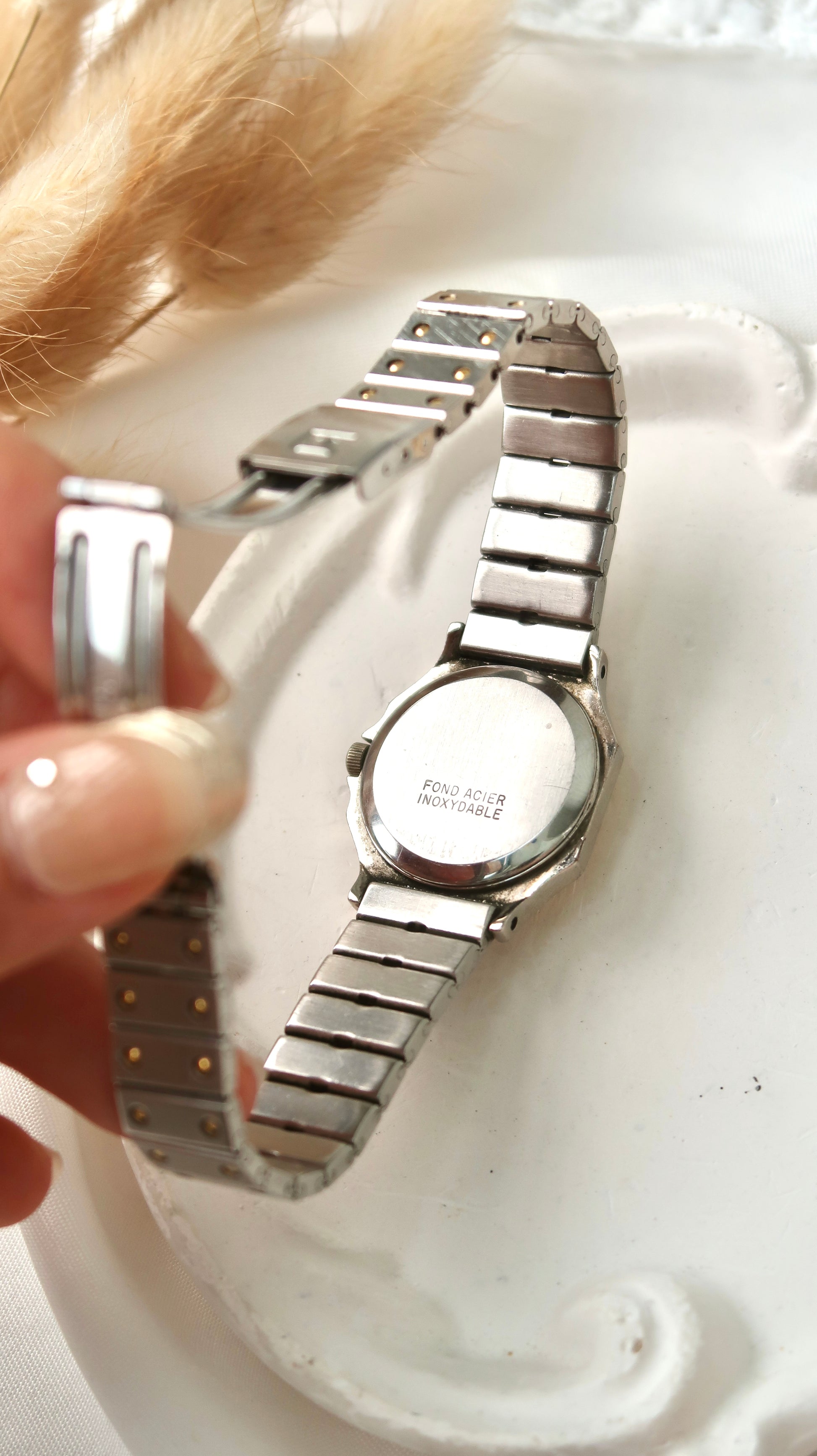 T. Seastar Square White Dial with Two Tone Chain Watch