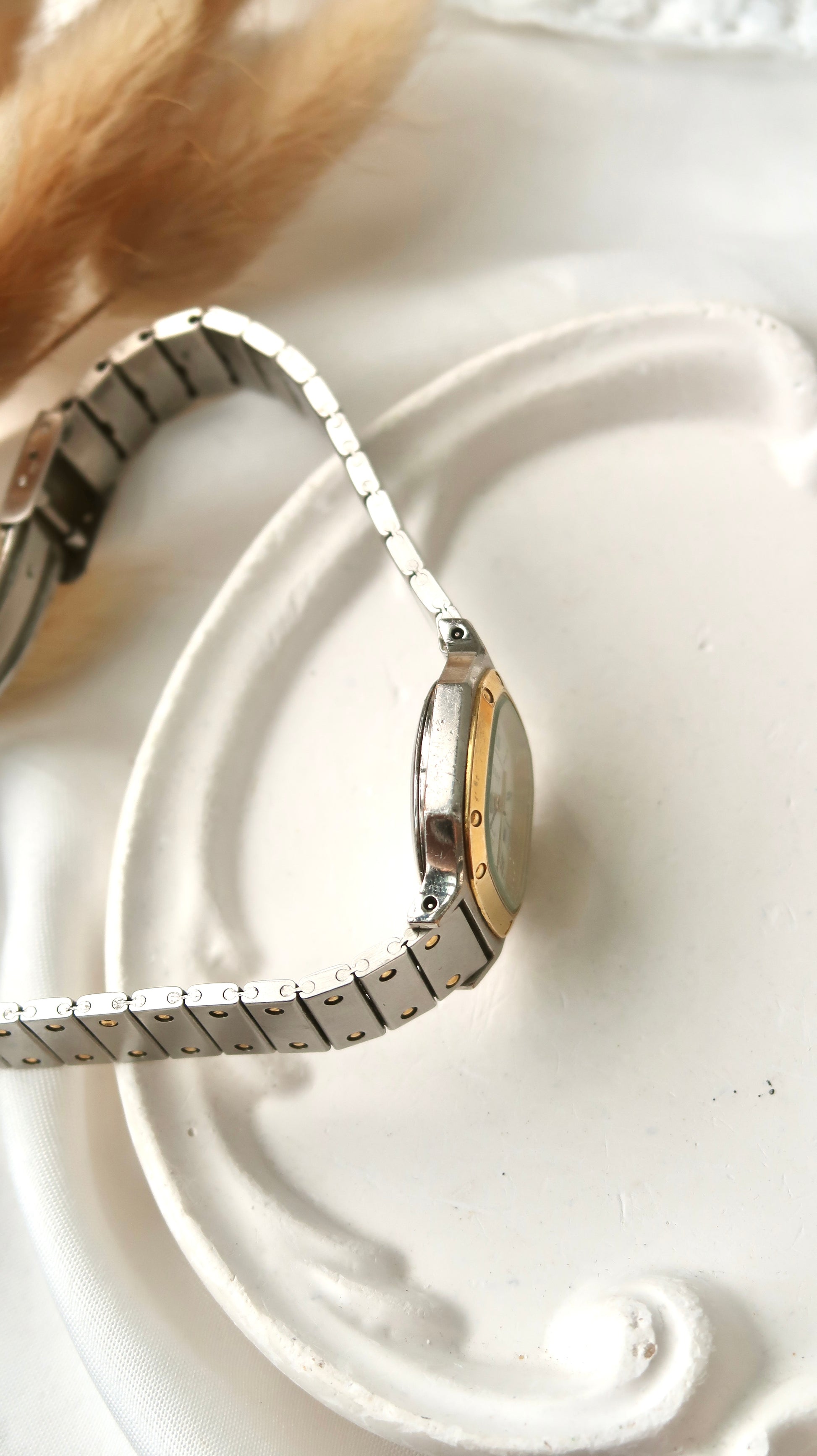 T. Seastar Square White Dial with Two Tone Chain Watch