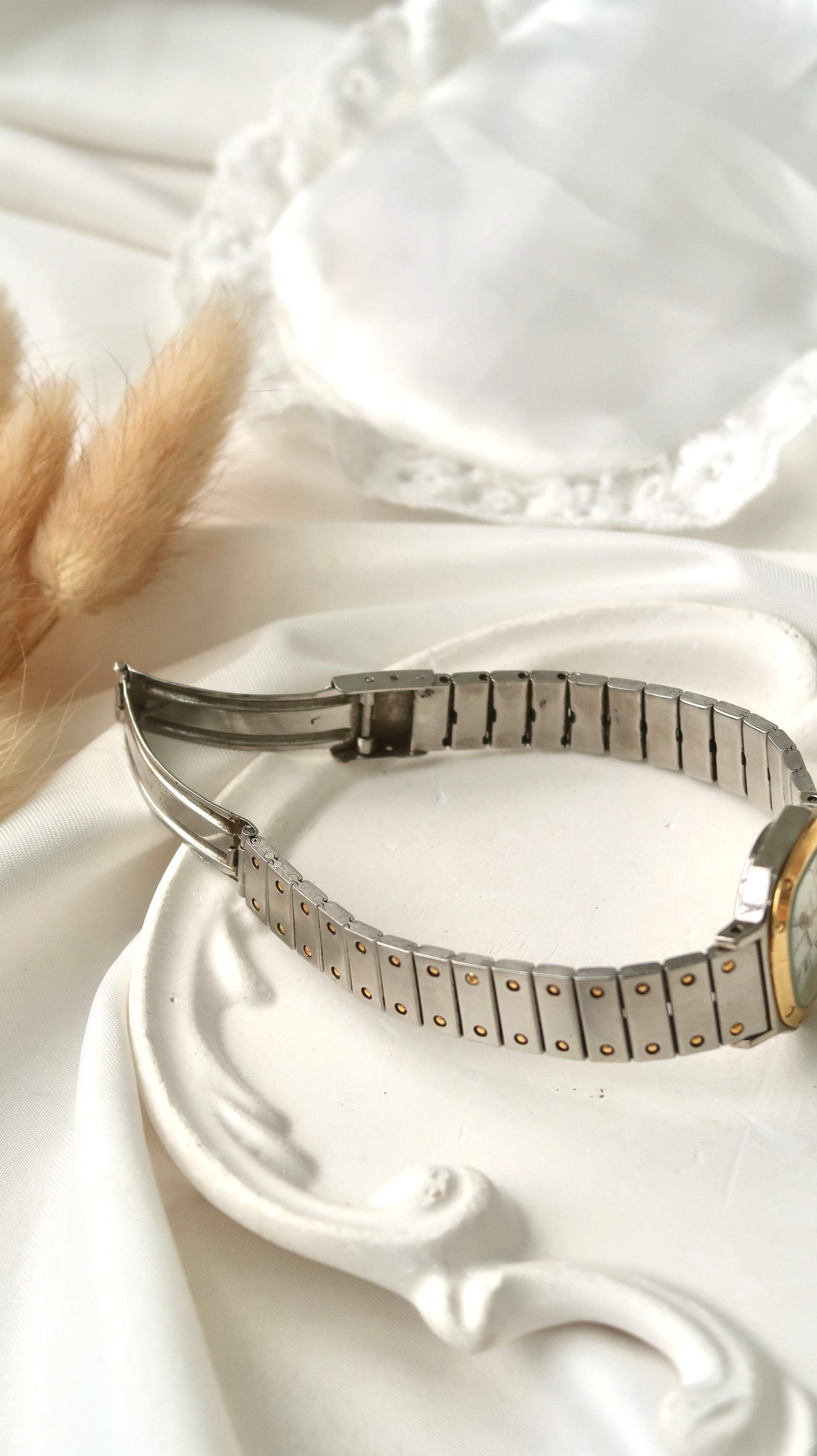 T. Seastar Square White Dial with Two Tone Chain Watch