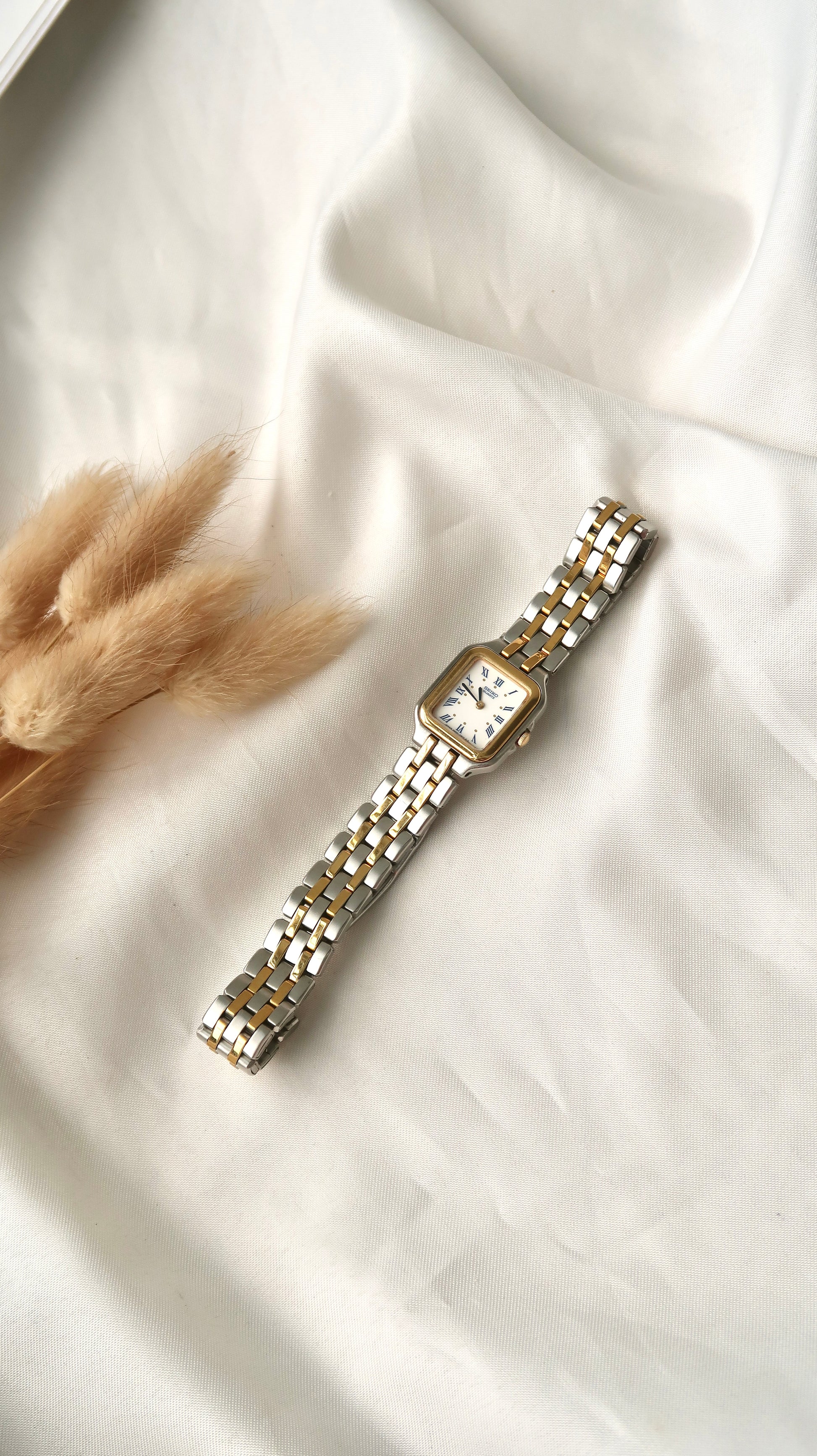 S. White & Blue Roman Rect Dial with Two Tone Chain Watch