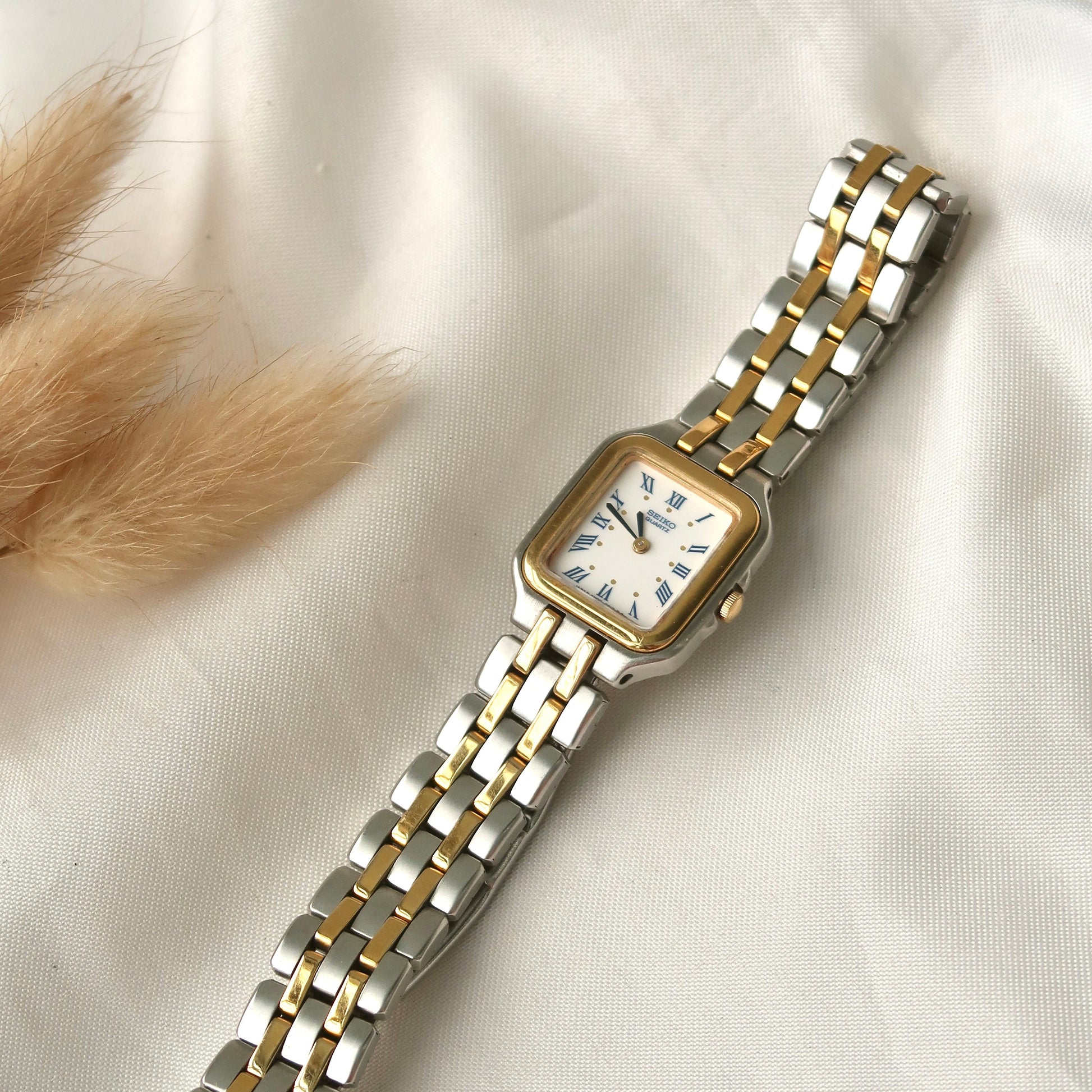 S. White & Blue Roman Rect Dial with Two Tone Chain Watch