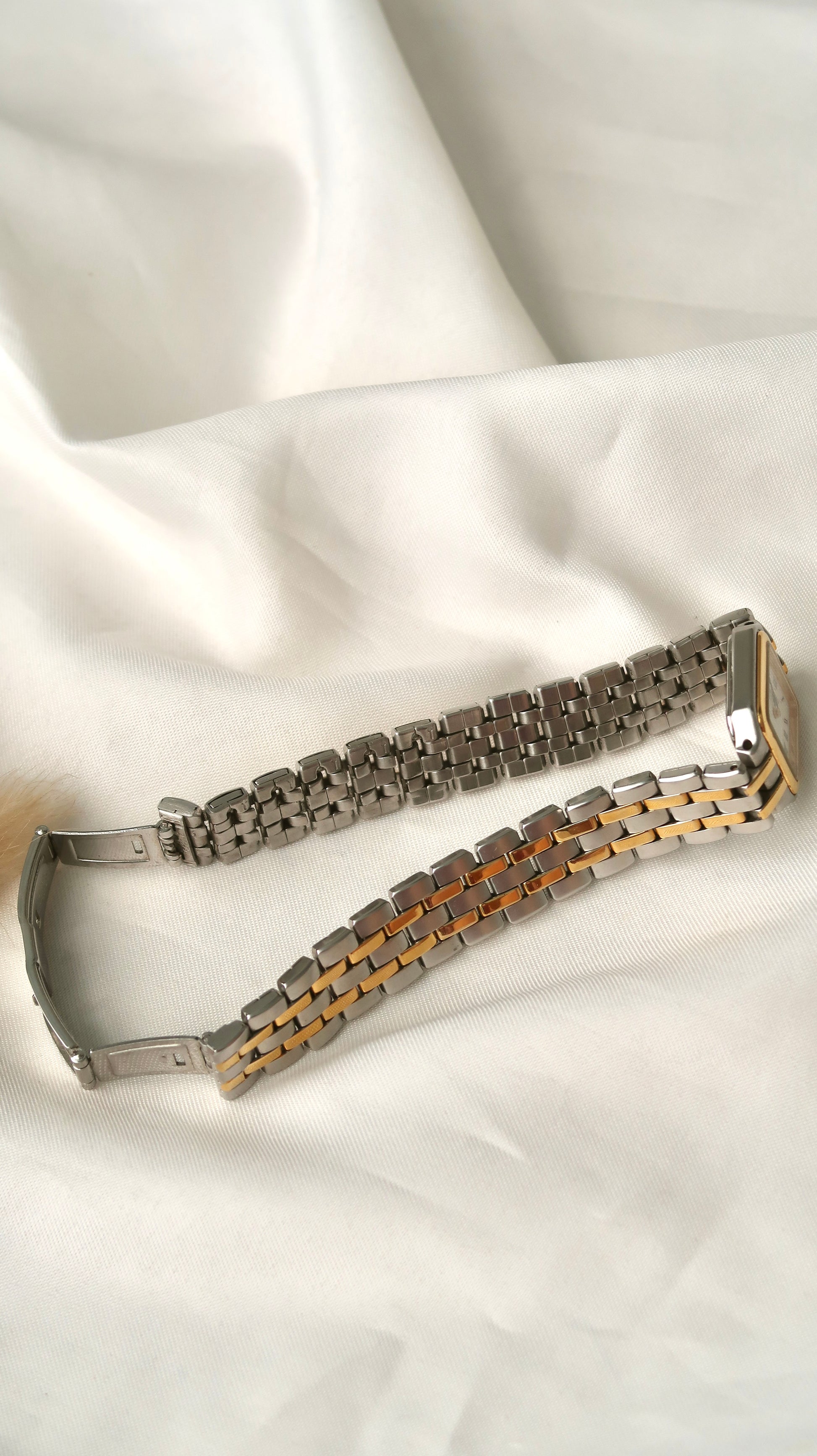 S. White & Blue Roman Rect Dial with Two Tone Chain Watch