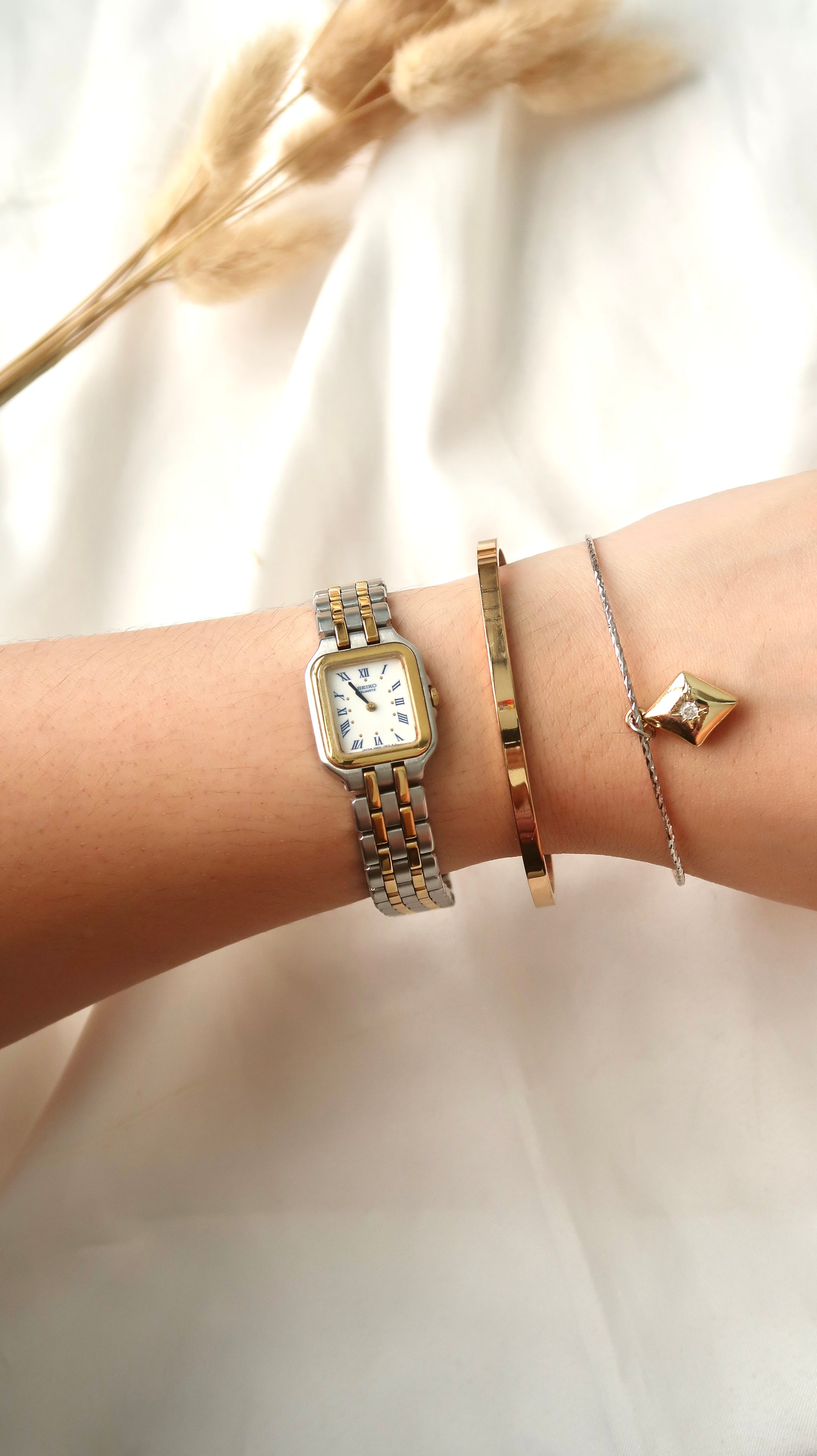 S. White & Blue Roman Rect Dial with Two Tone Chain Watch