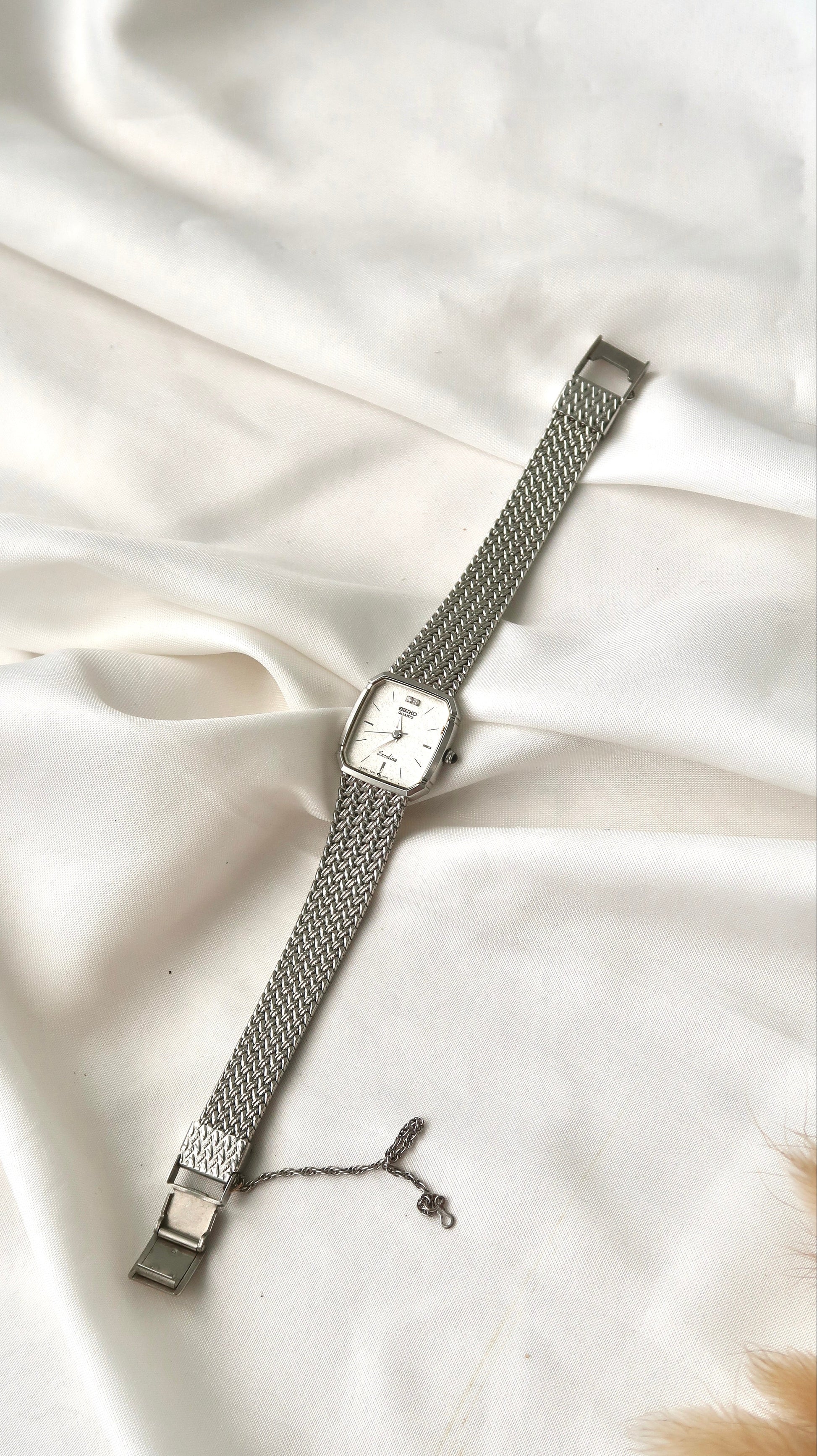 S. Exceline Silver Rect with 2P Diamond Dial with Silver Chain Watch