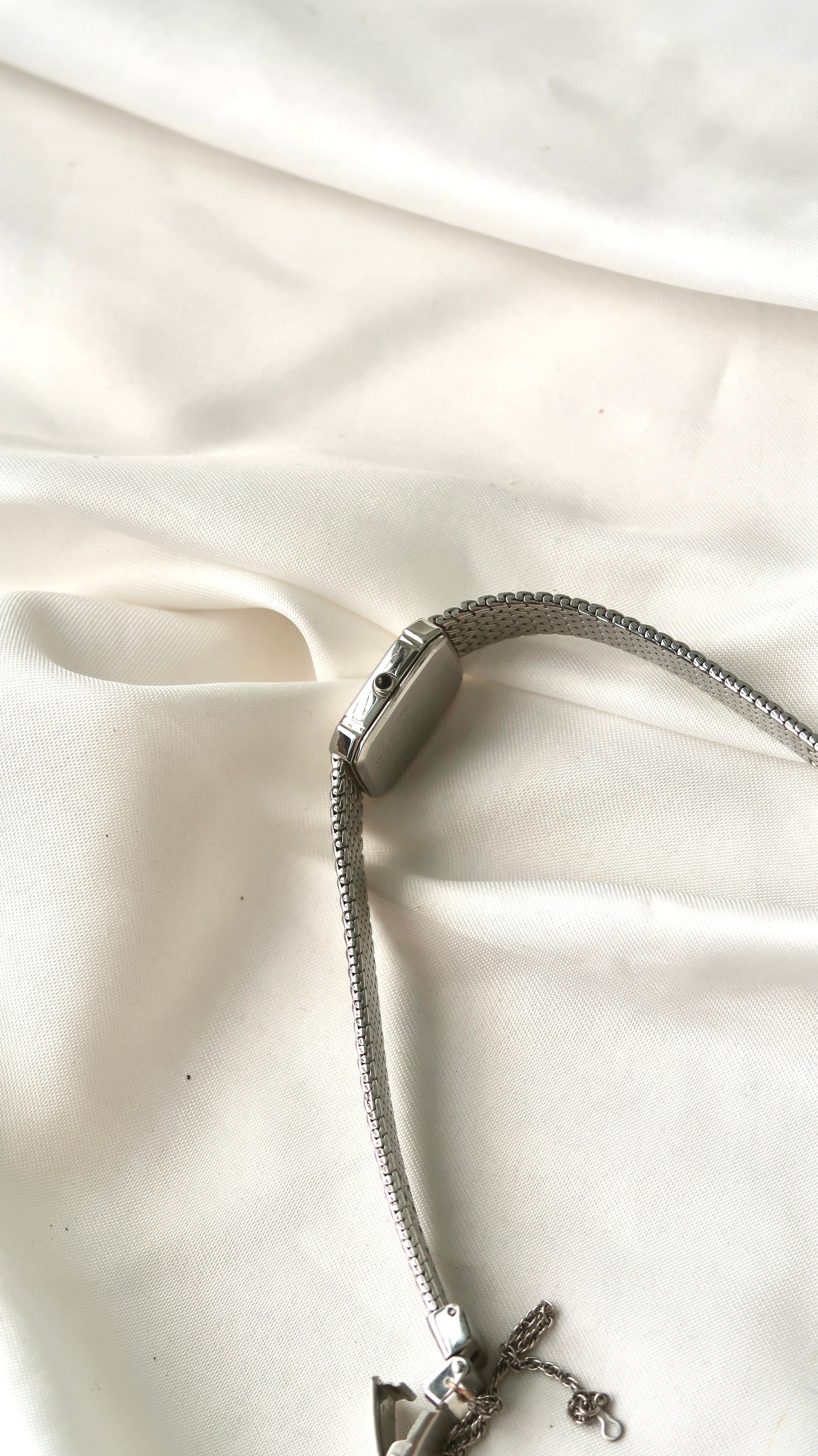 S. Exceline Silver Rect with 2P Diamond Dial with Silver Chain Watch