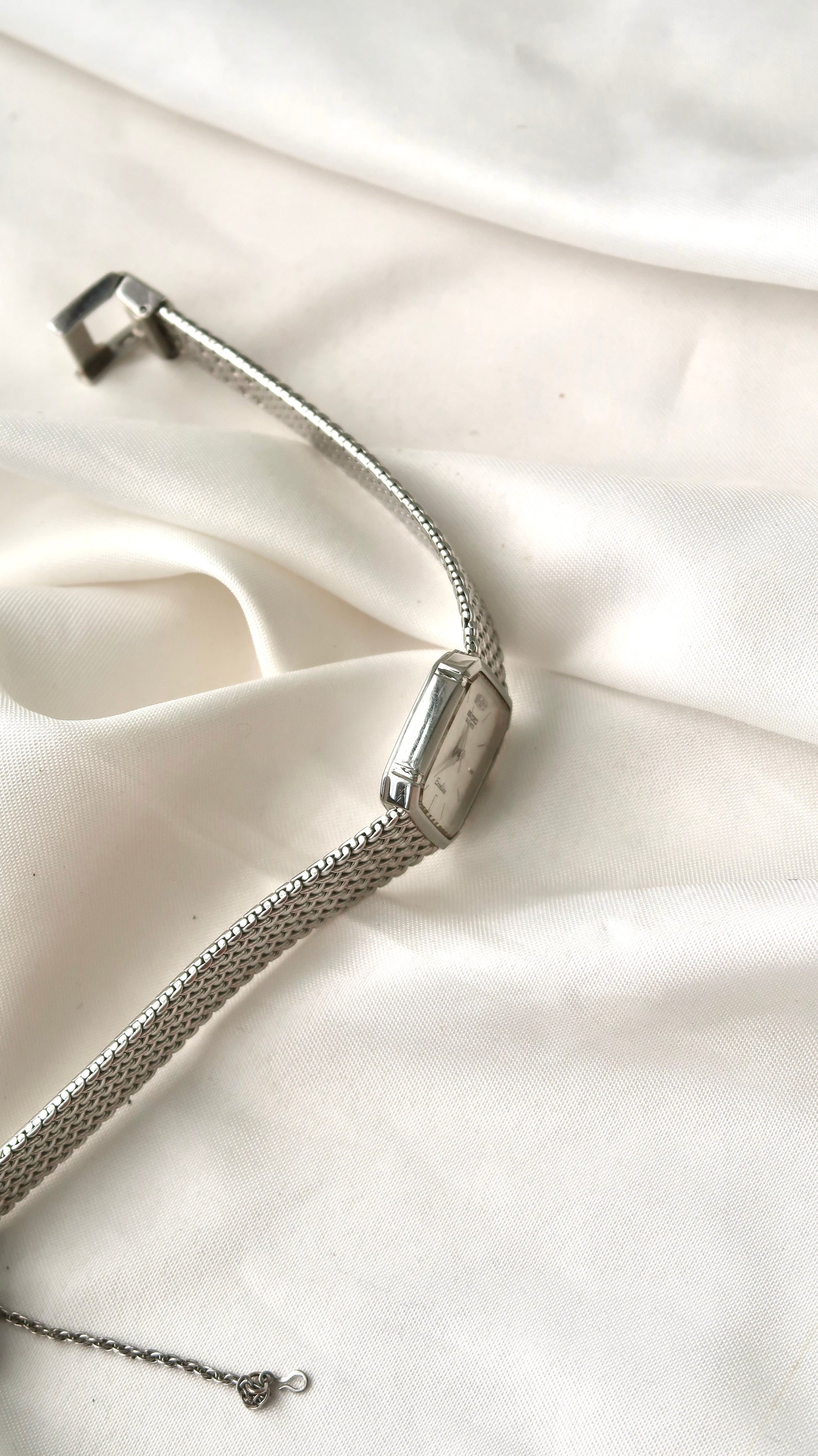 S. Exceline Silver Rect with 2P Diamond Dial with Silver Chain Watch