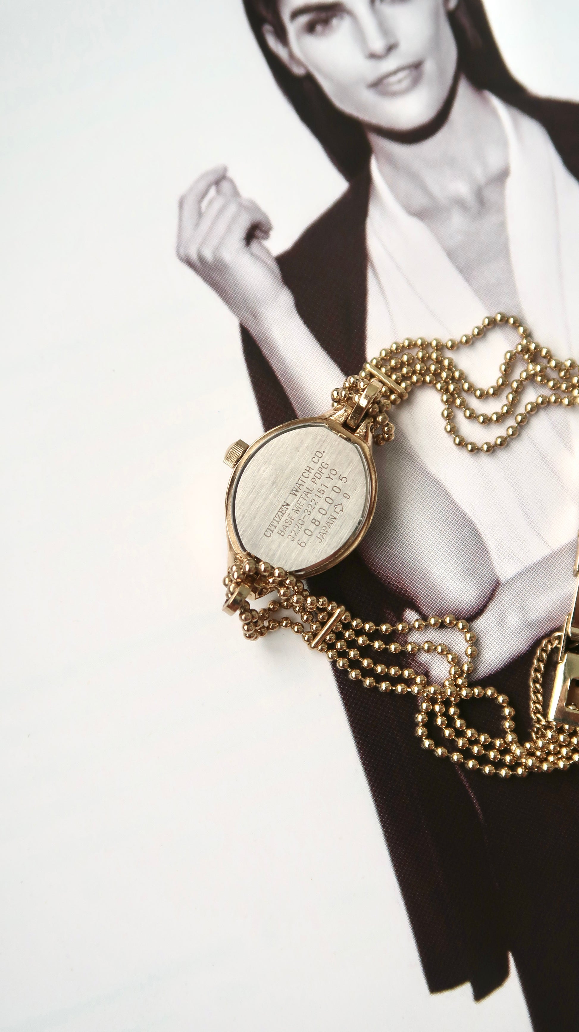 CTZ. Antique Review Pink Red Frame with Gold Beads Chain Watch