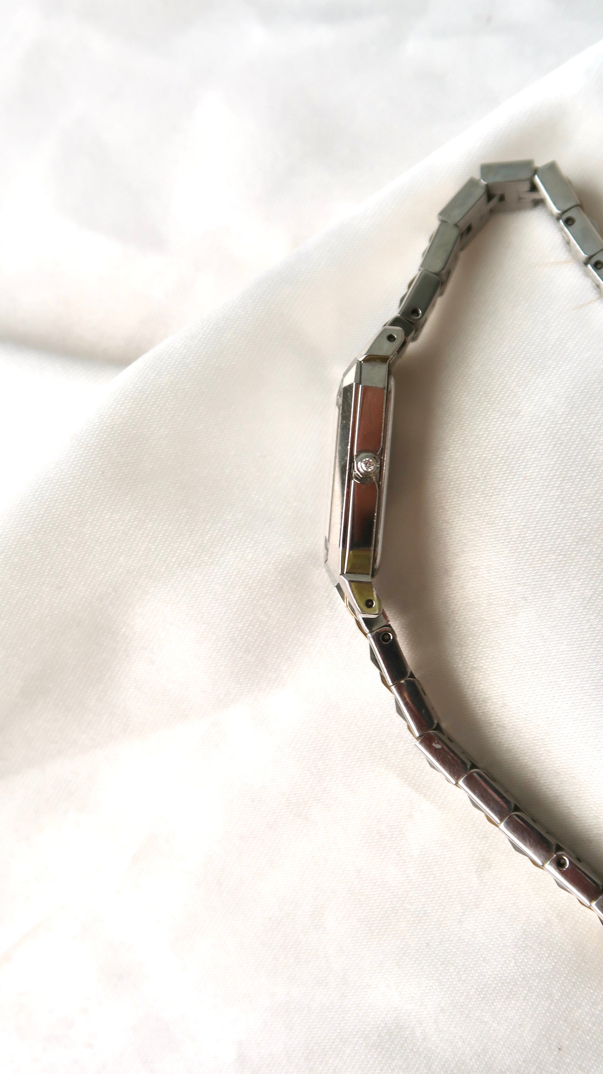 S. White Rectangle 6P Diamonds Dial with Two Tone Chain Watch
