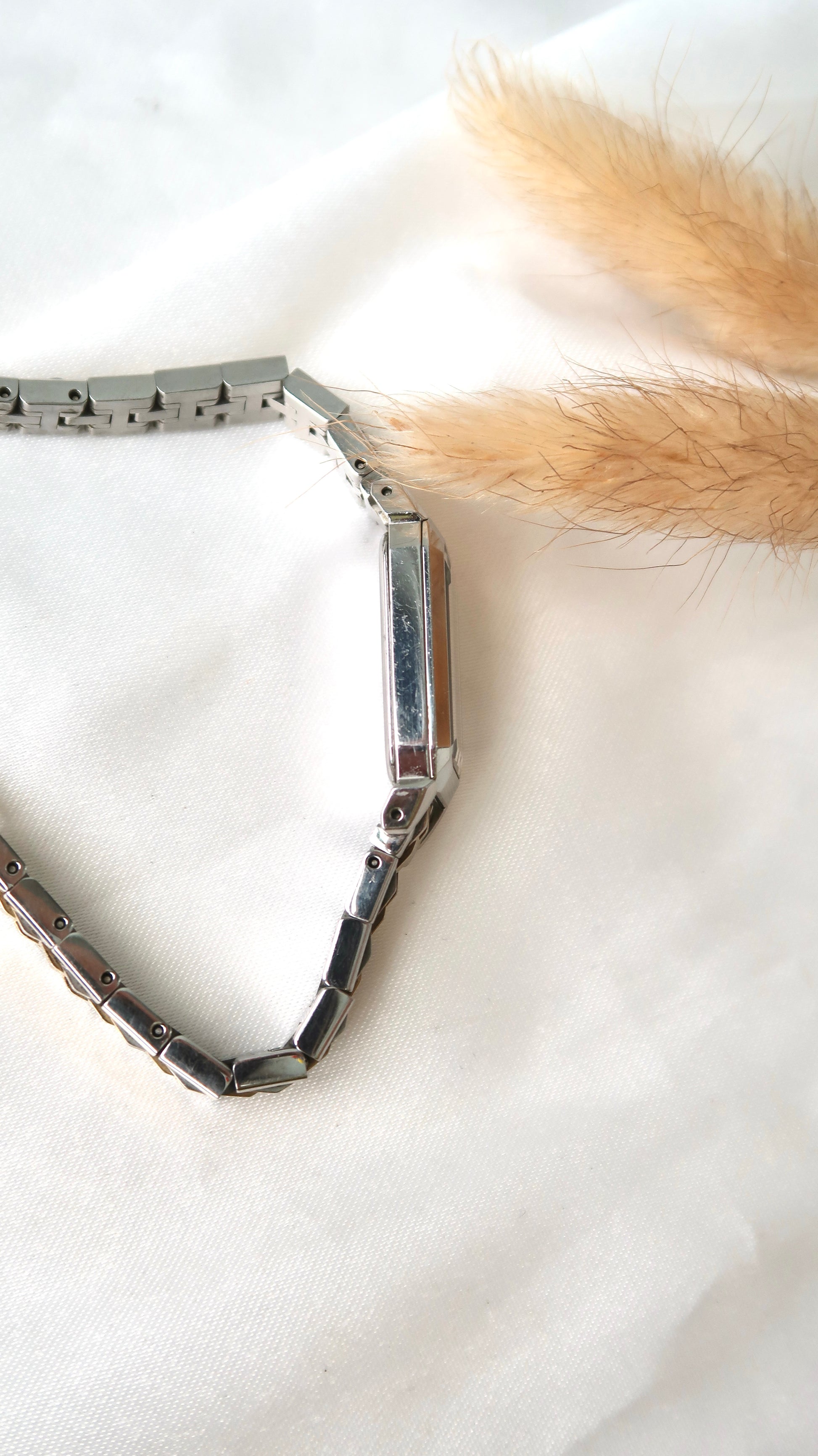 S. White Rectangle 6P Diamonds Dial with Two Tone Chain Watch