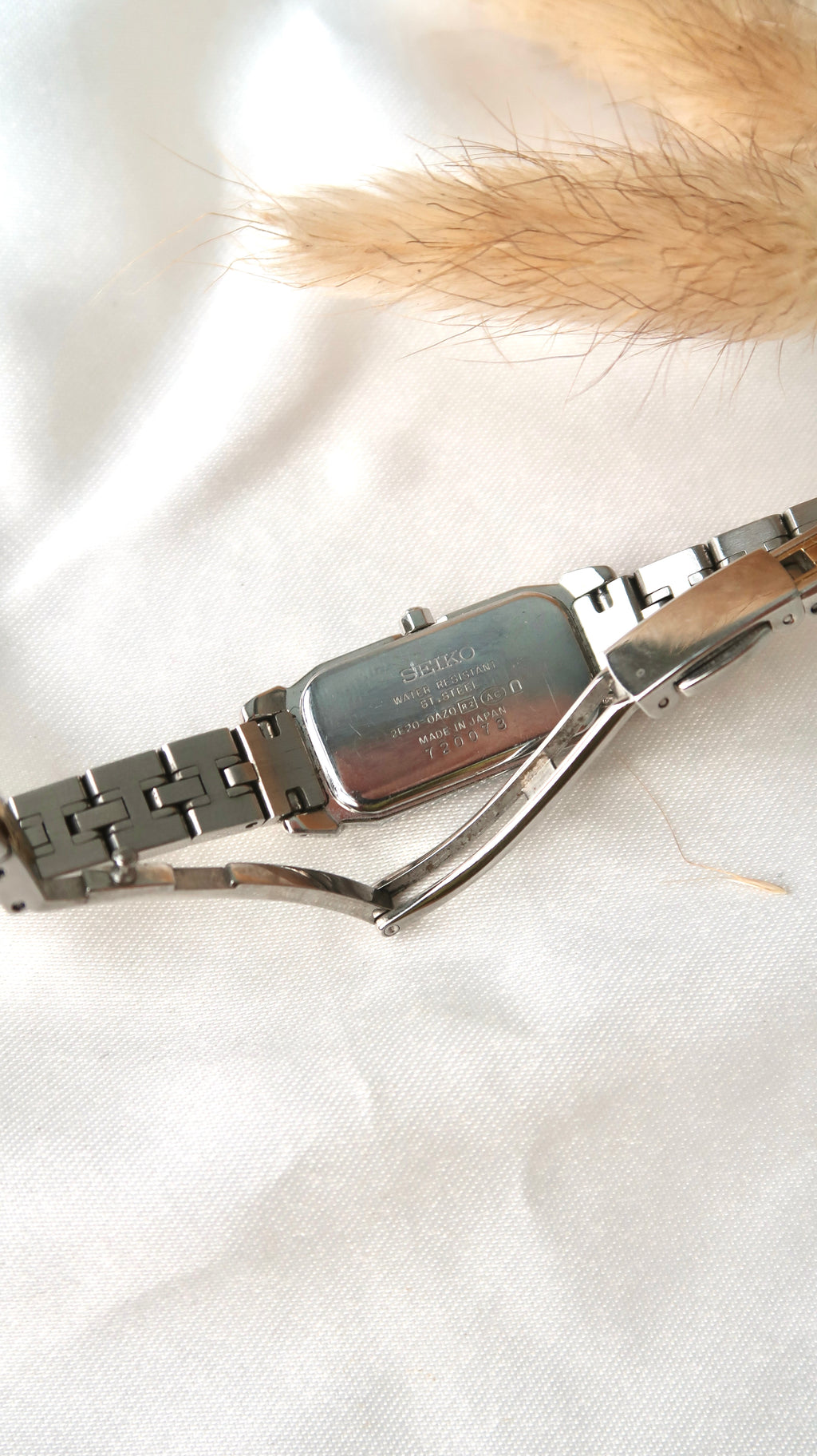 S. White Rectangle 6P Diamonds Dial with Two Tone Chain Watch