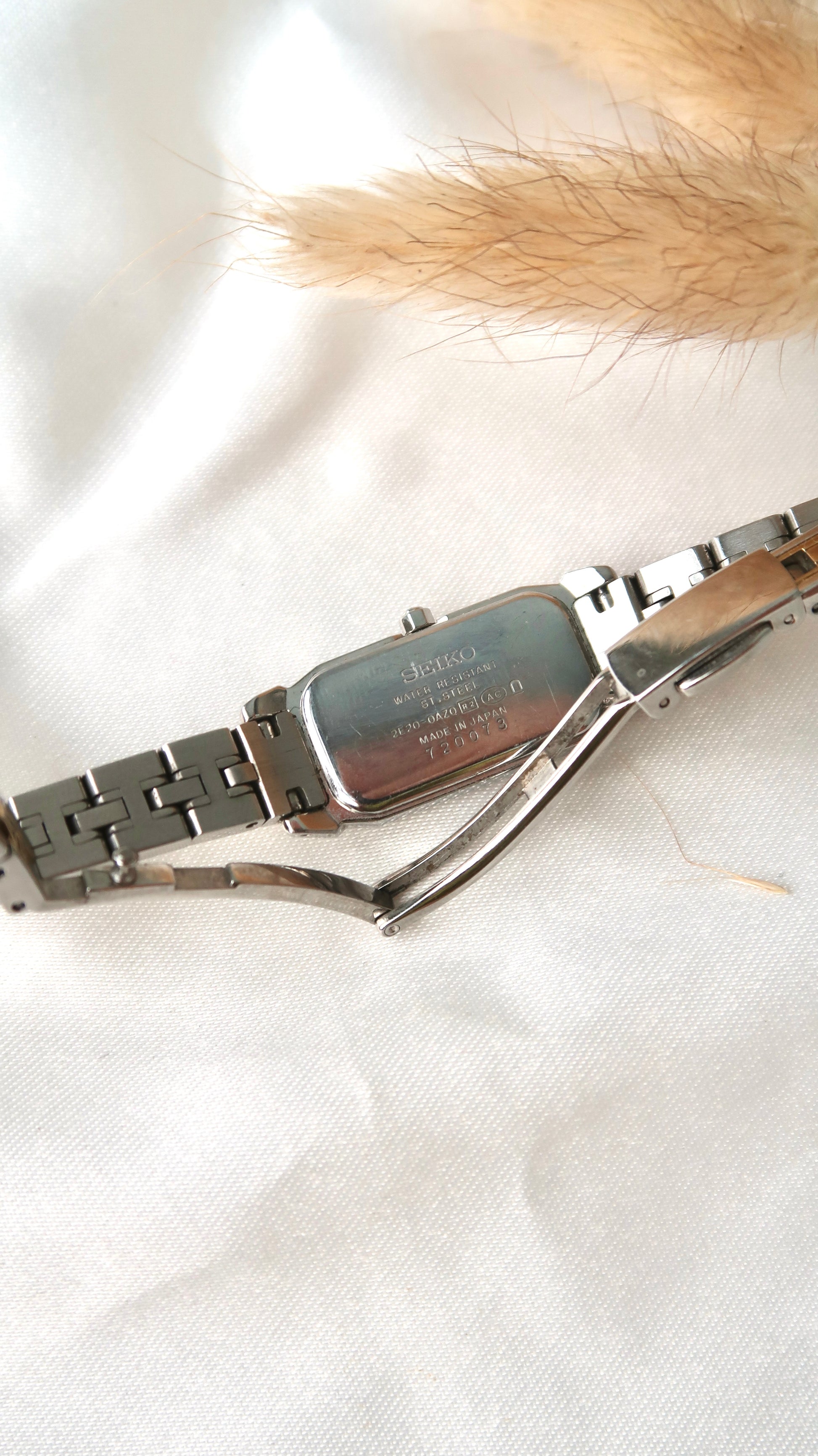 S. White Rectangle 6P Diamonds Dial with Two Tone Chain Watch