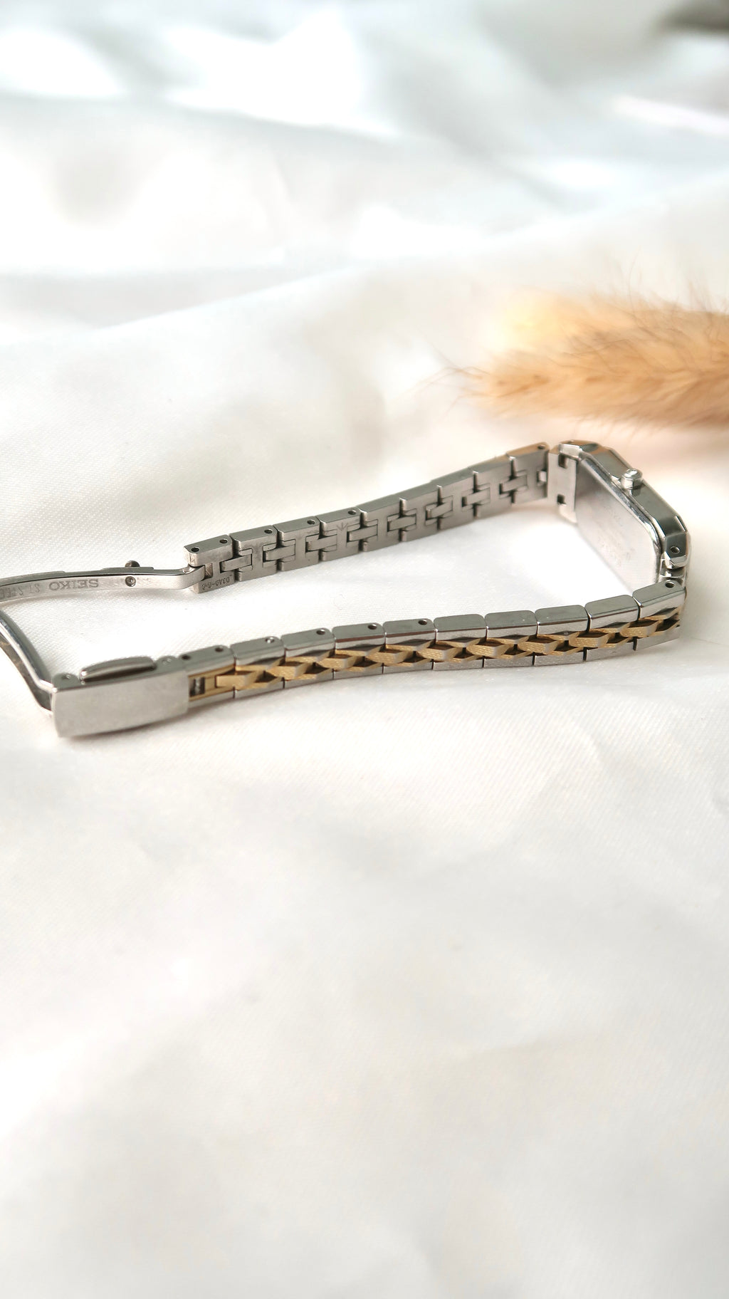 S. White Rectangle 6P Diamonds Dial with Two Tone Chain Watch
