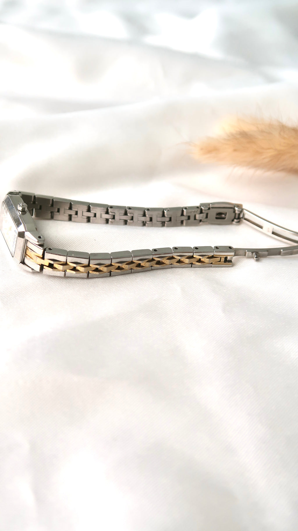 S. White Rectangle 6P Diamonds Dial with Two Tone Chain Watch