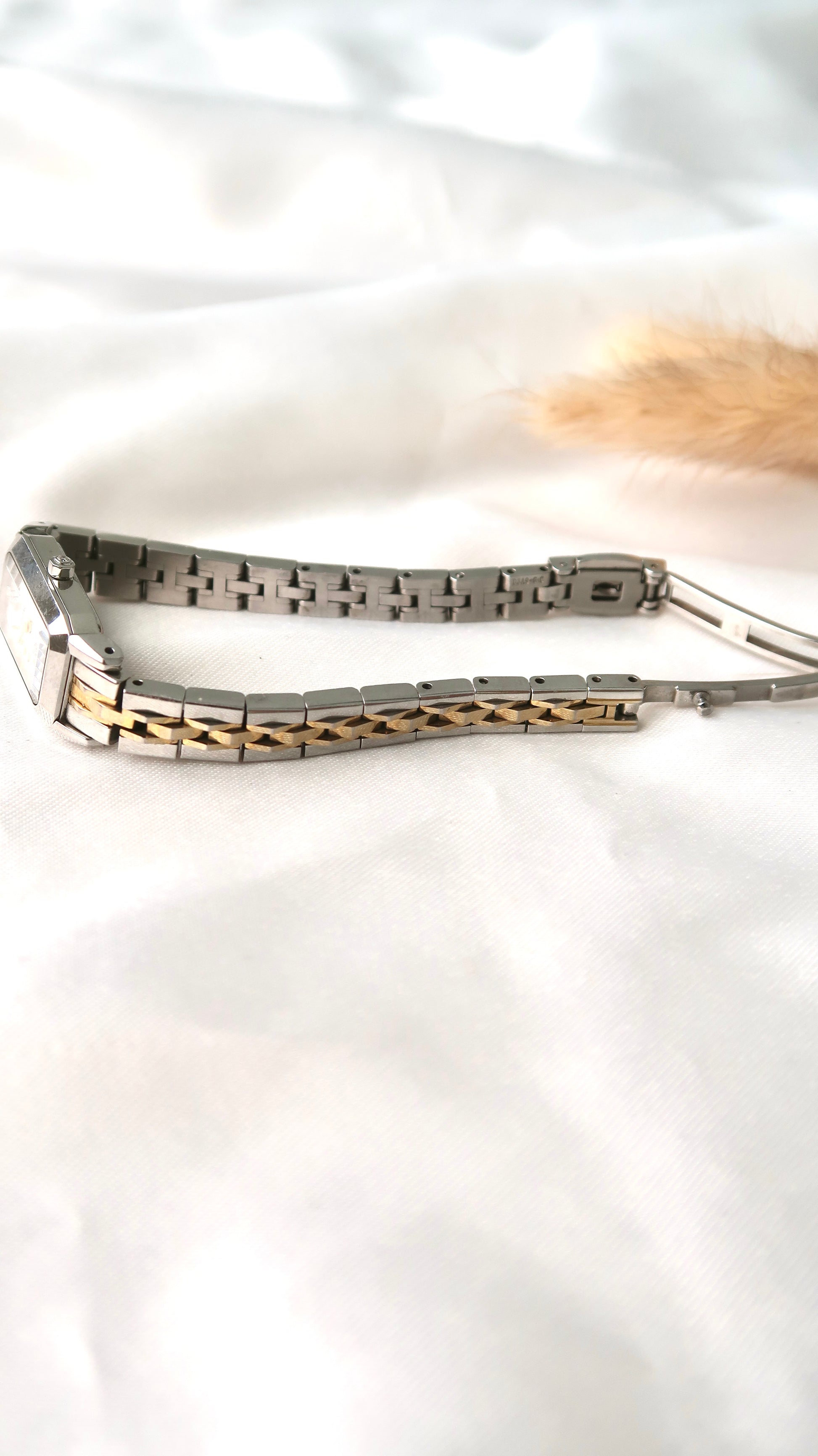 S. White Rectangle 6P Diamonds Dial with Two Tone Chain Watch
