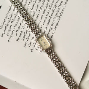 [WITH BOX] S. Exceline Rectangle MOP Diamonds Dial with Silver Chain Watch