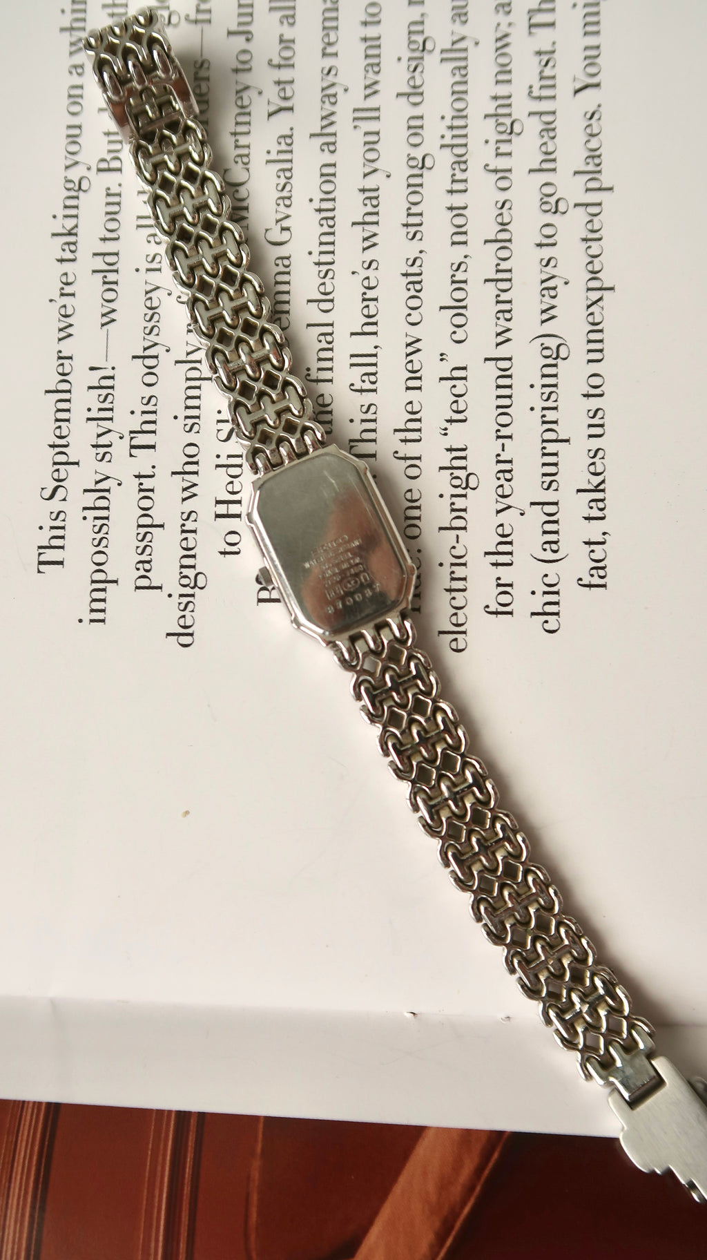 [WITH BOX] S. Exceline Rectangle MOP Diamonds Dial with Silver Chain Watch