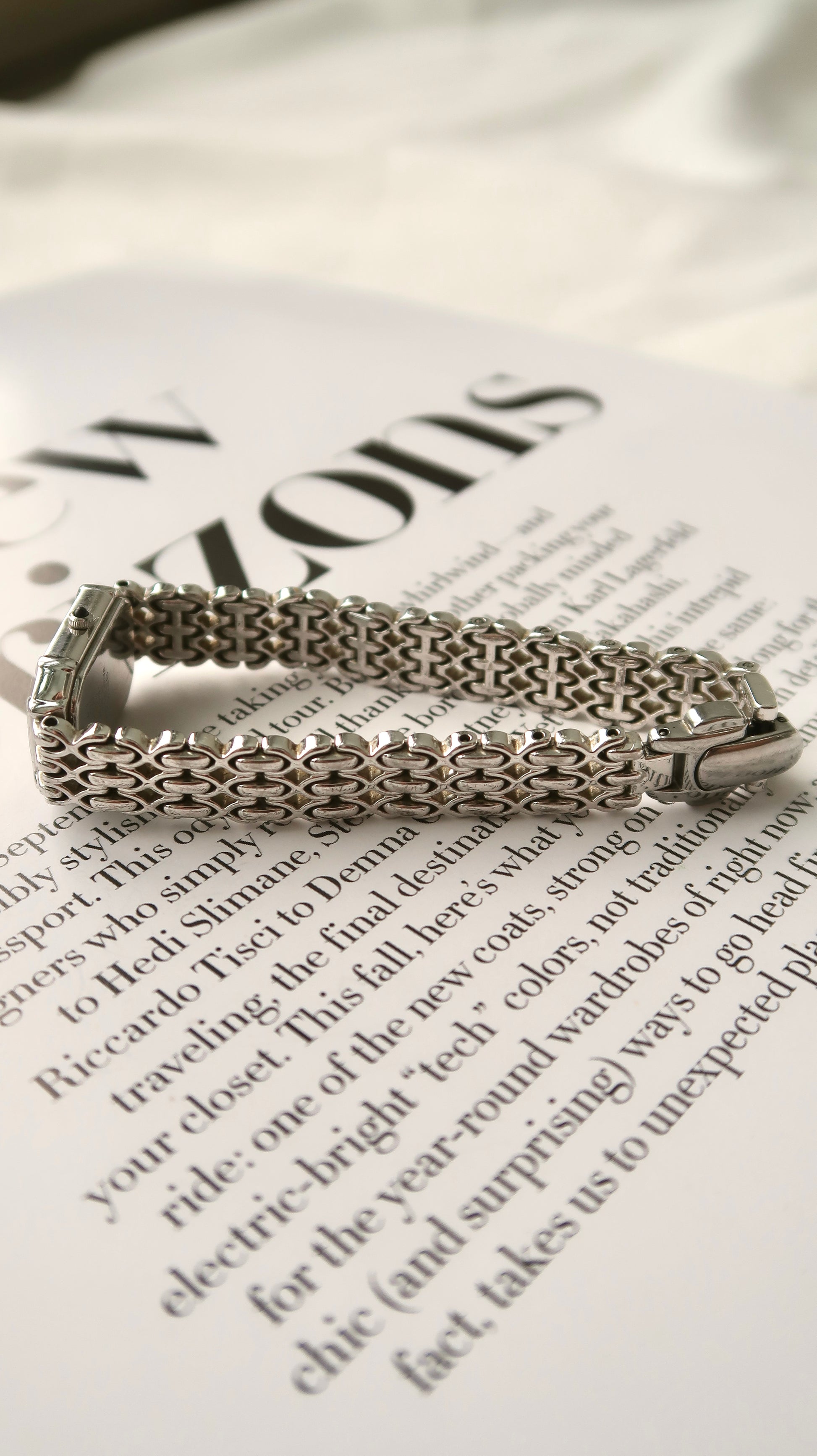 [WITH BOX] S. Exceline Rectangle MOP Diamonds Dial with Silver Chain Watch