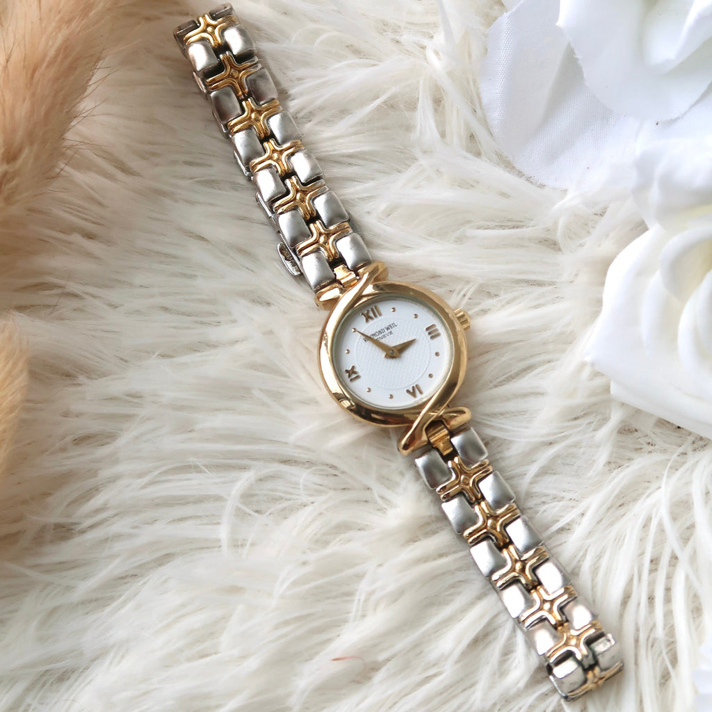 R. Weil Geneve White Round Dial with Two Tone Chain Watch