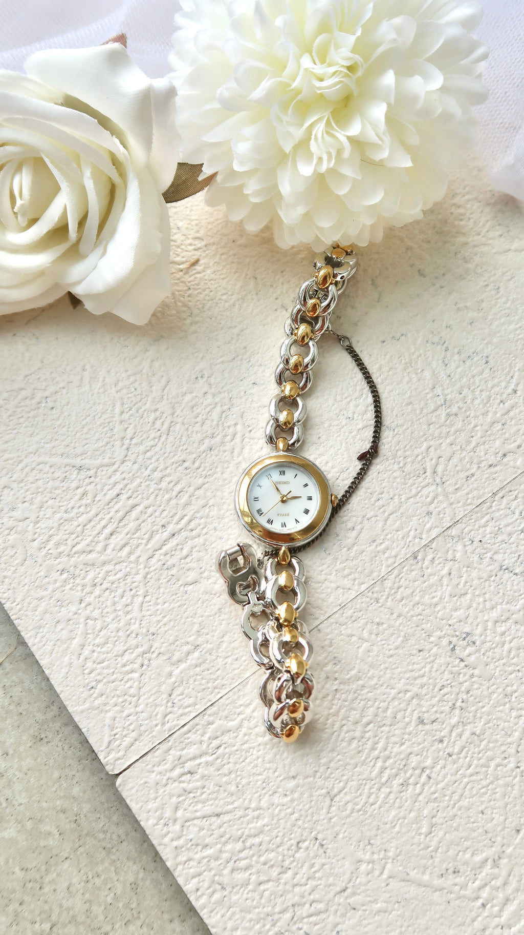S. Tisse Round Roman MOP Dial with Two Tone Chain Watch