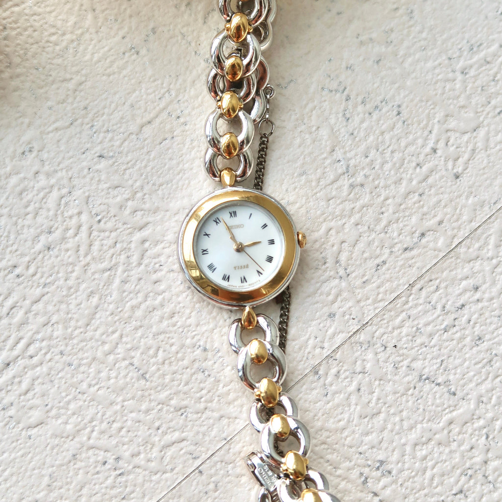 S. Tisse Round Roman MOP Dial with Two Tone Chain Watch