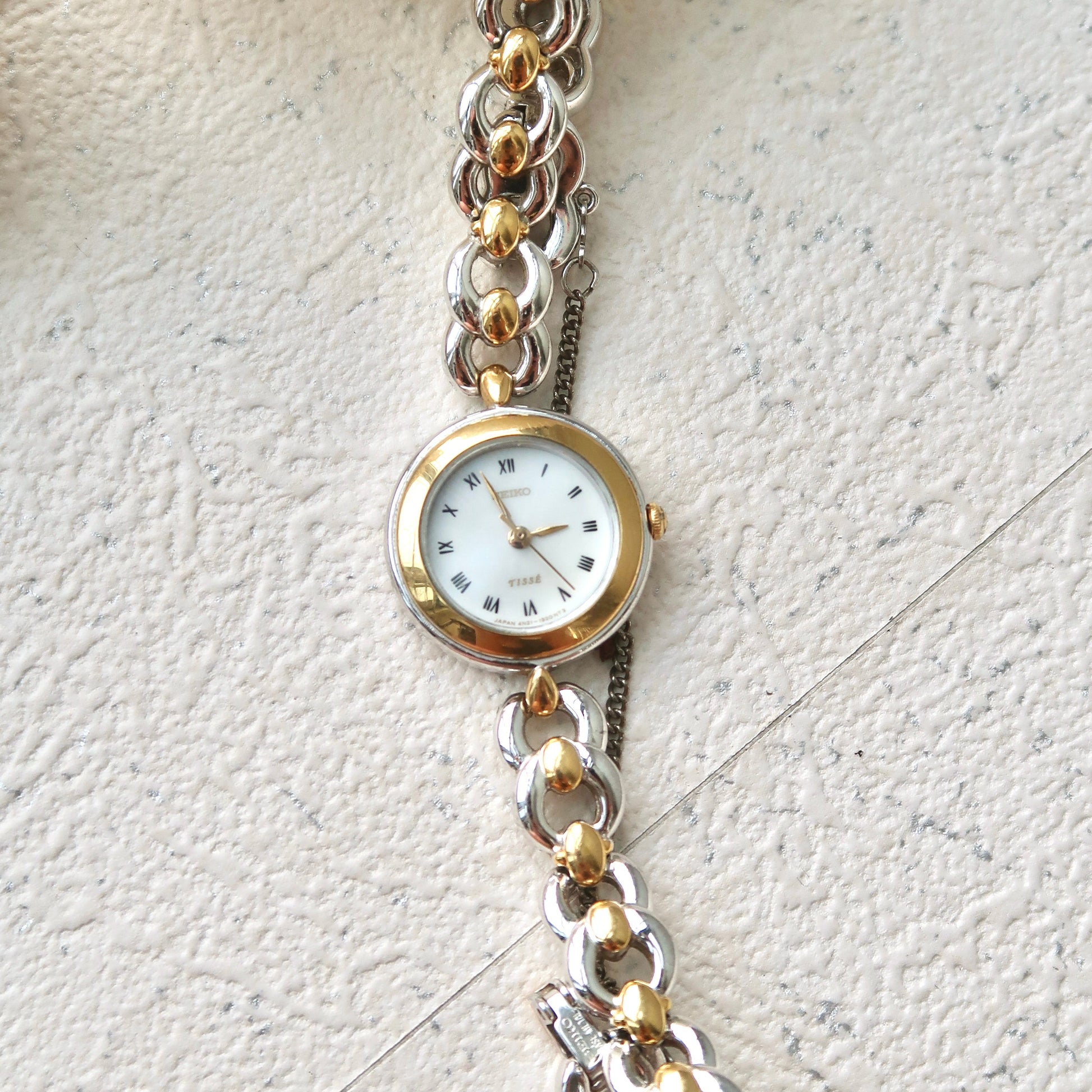 S. Tisse Round Roman MOP Dial with Two Tone Chain Watch