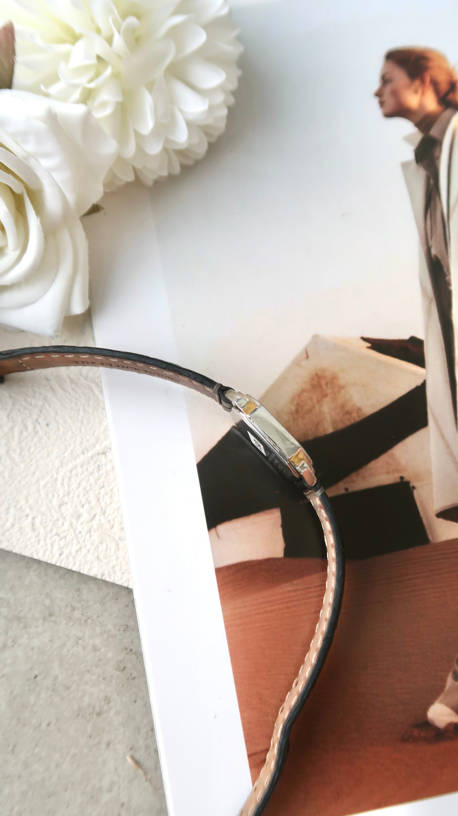 S. Exceline White Square Roman Dial with Black Strap Watch