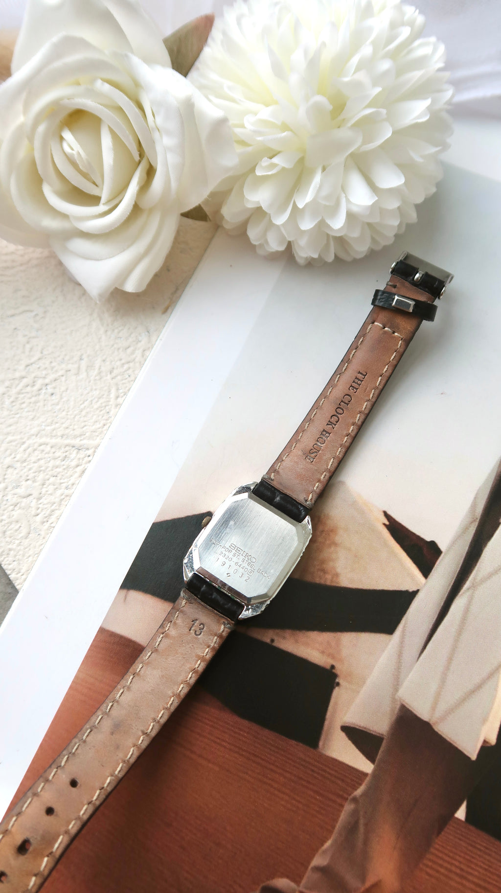 S. Exceline White Square Roman Dial with Black Strap Watch