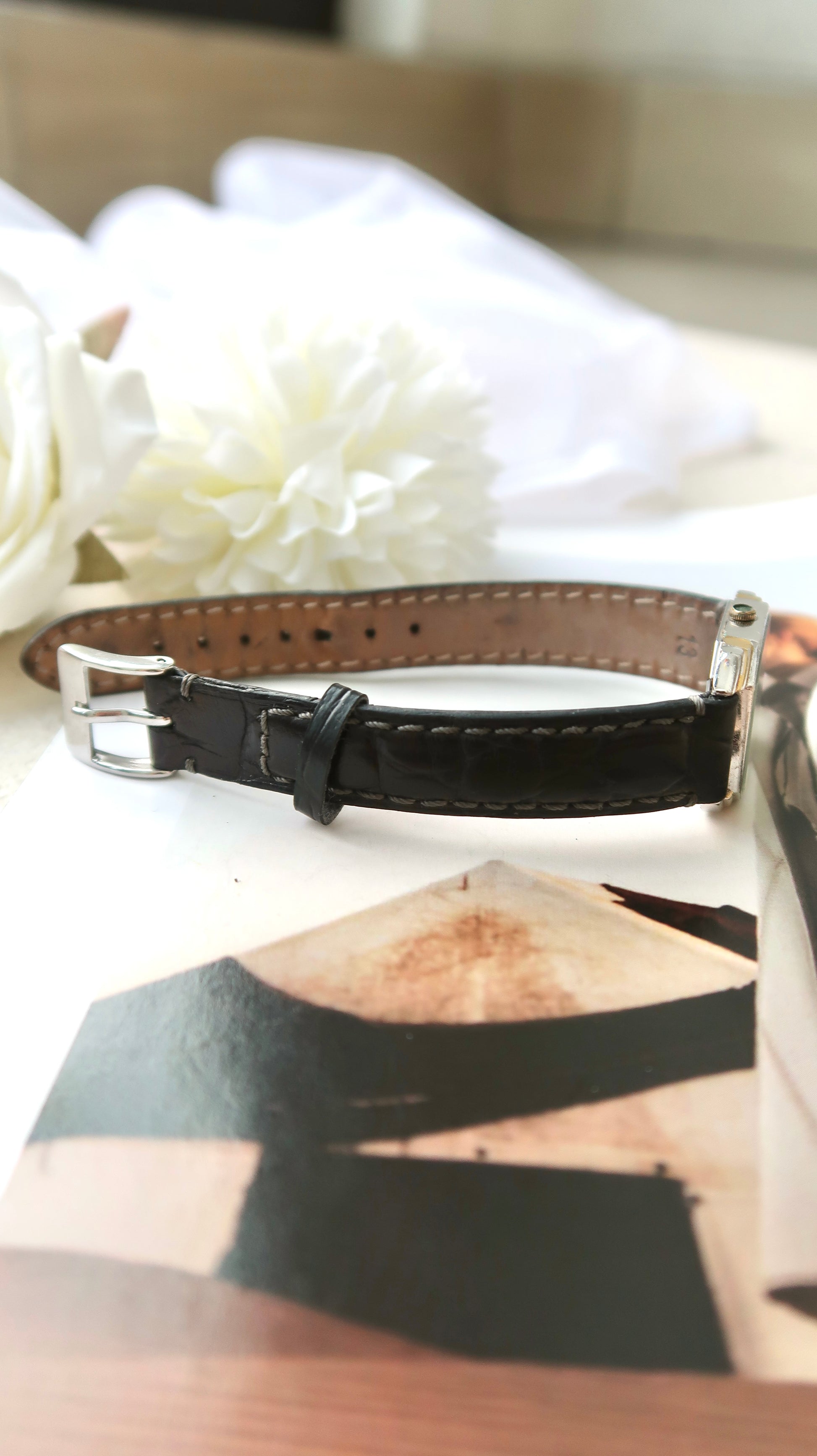 S. Exceline White Square Roman Dial with Black Strap Watch