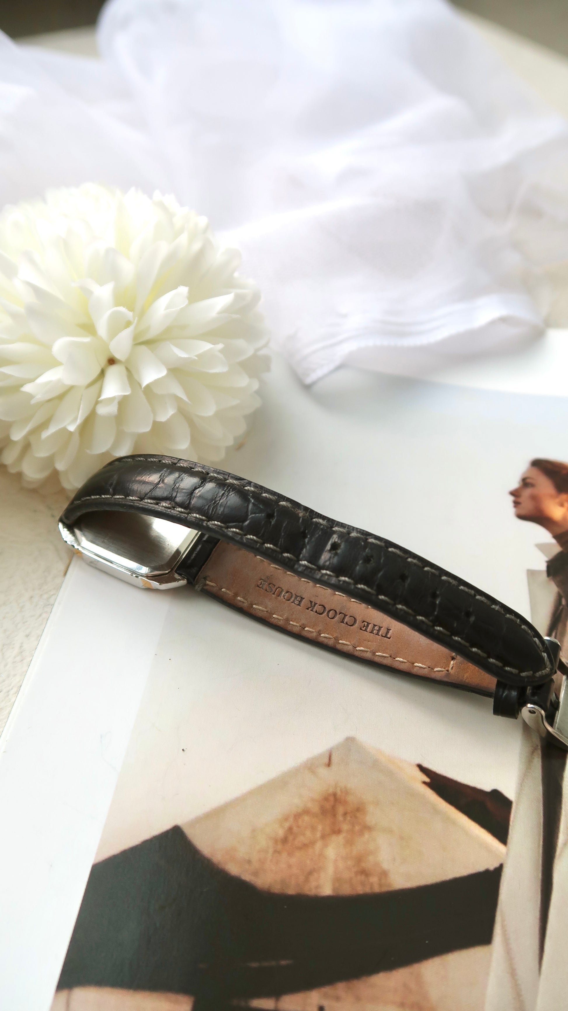 S. Exceline White Square Roman Dial with Black Strap Watch
