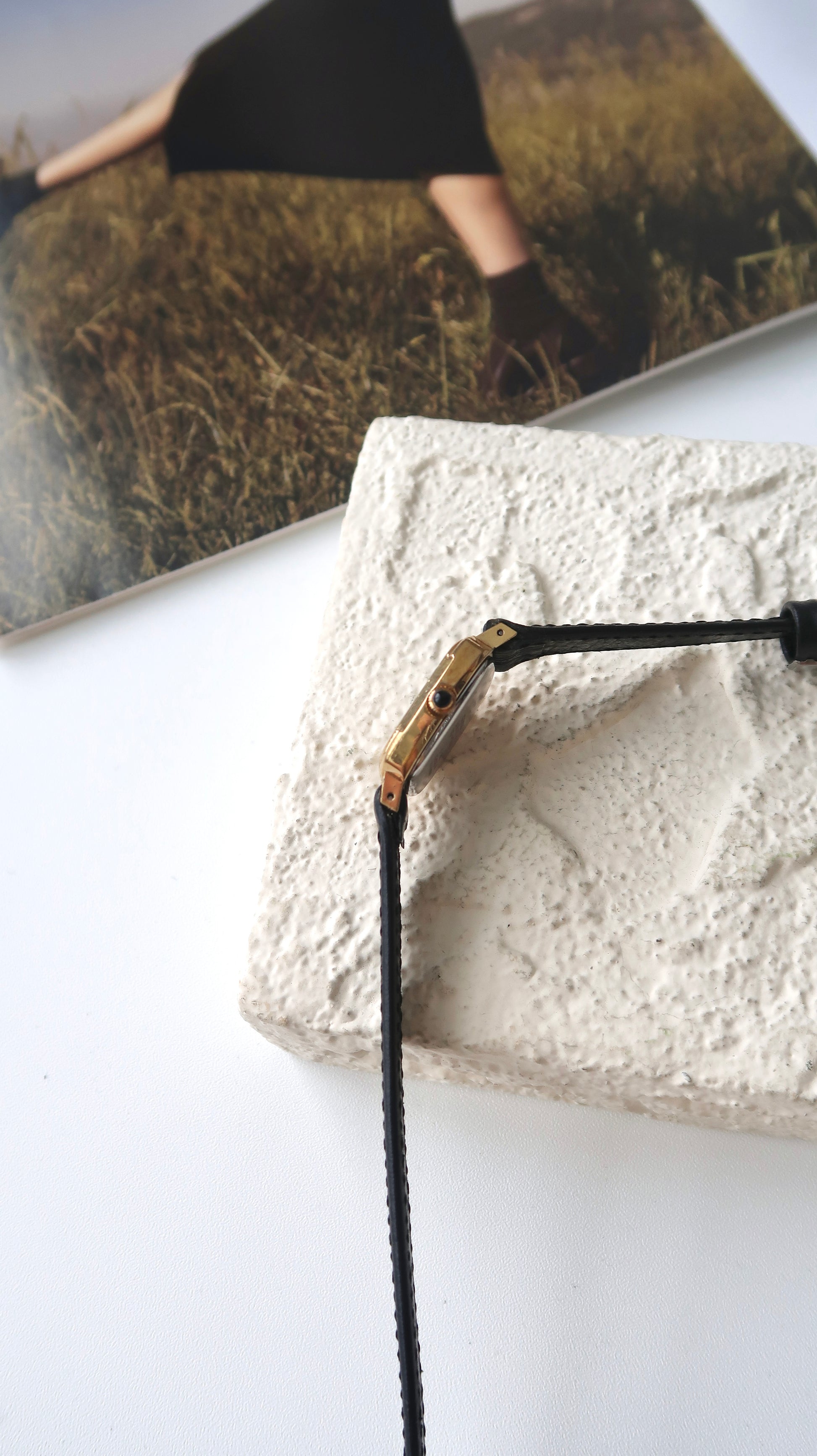 CTZ. Gold Square Roman Dial with Black Strap Watch