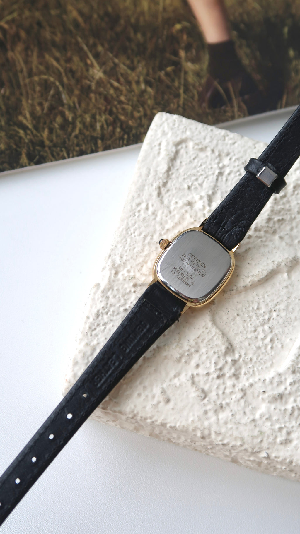 CTZ. Gold Square Roman Dial with Black Strap Watch