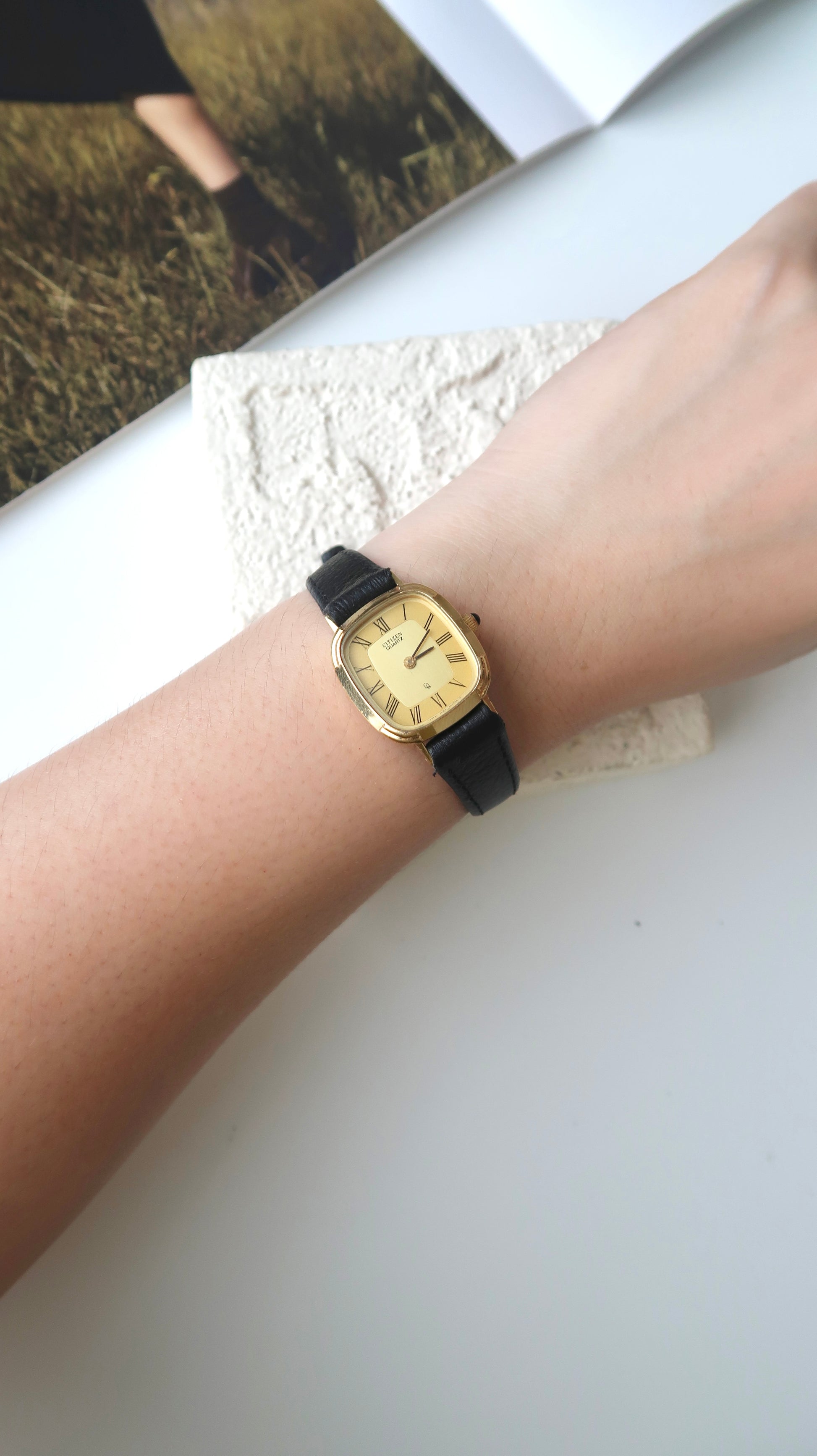 CTZ. Gold Square Roman Dial with Black Strap Watch