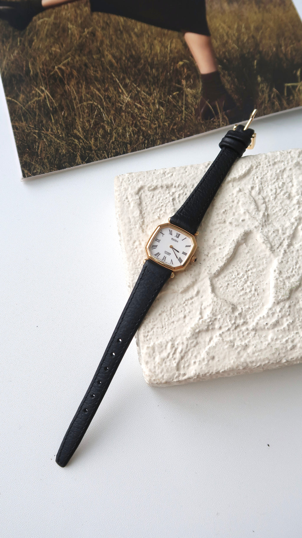 CTZ Excella White Square Roman Dial with Black Strap Watch