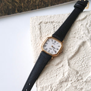 CTZ Excella White Square Roman Dial with Black Strap Watch