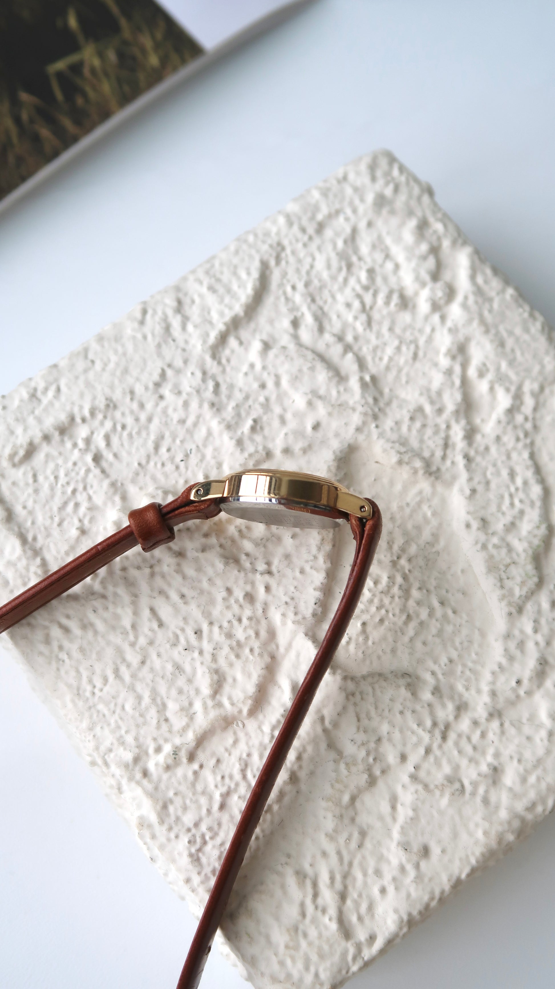 S. Gold Mini Round Dial with Brown Strap Watch
