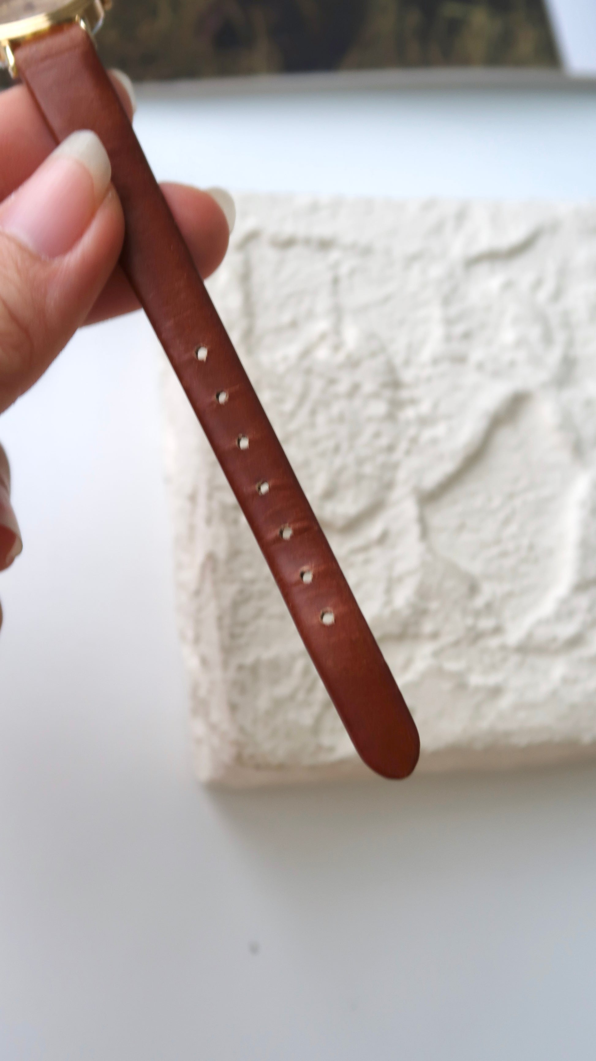 S. Gold Mini Round Dial with Brown Strap Watch