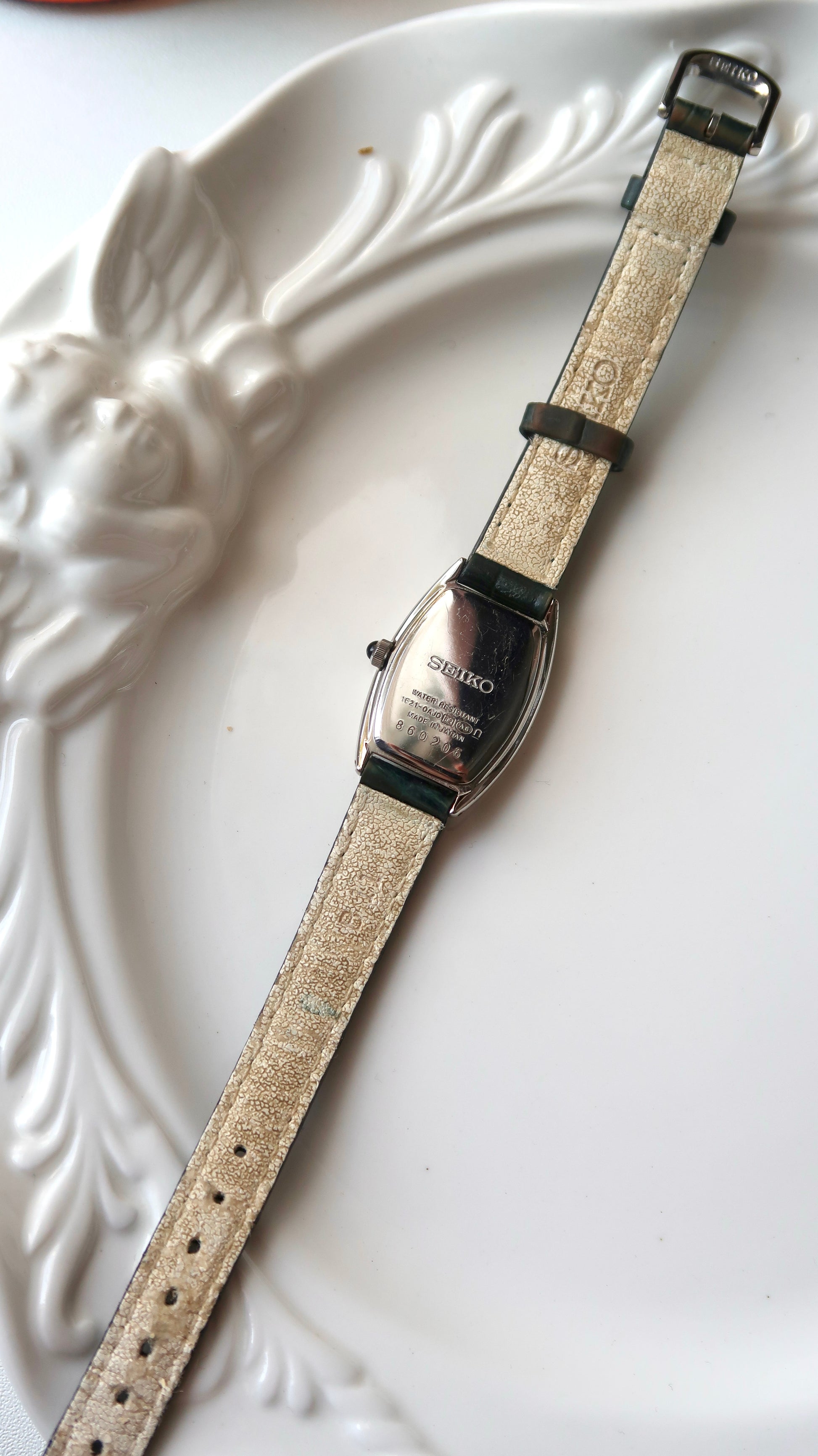 S. Exceline White Oblong Dial Black Strap Watch