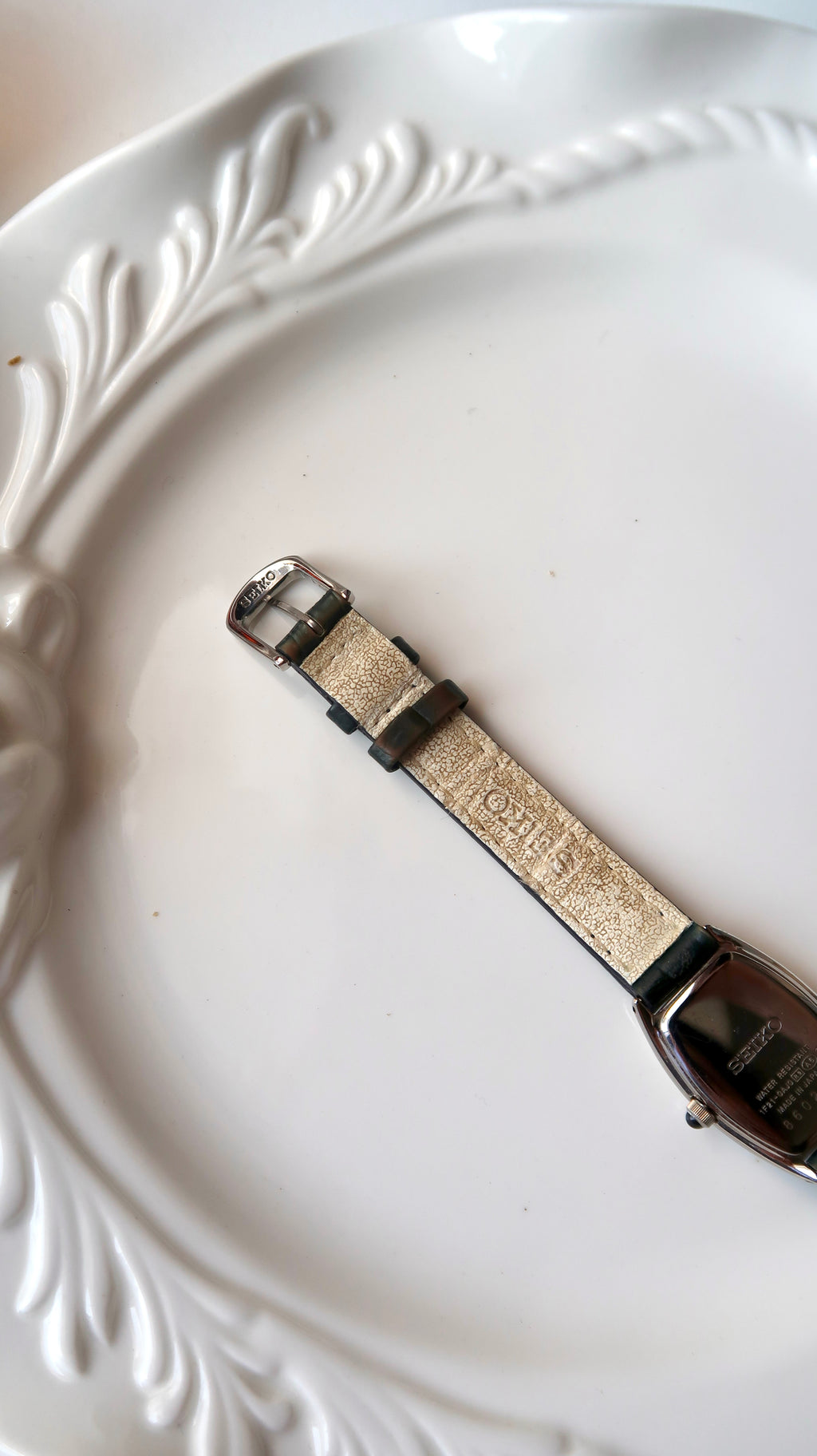 S. Exceline White Oblong Dial Black Strap Watch