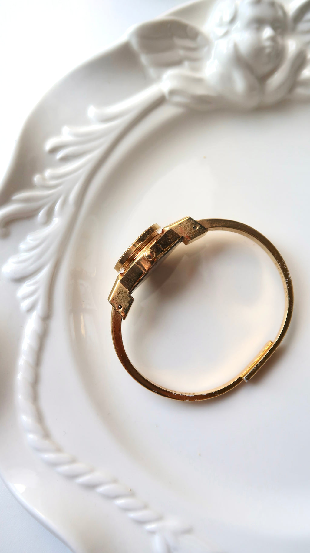 AM. Silver & Green Flower Dial Gold Bangle Watch