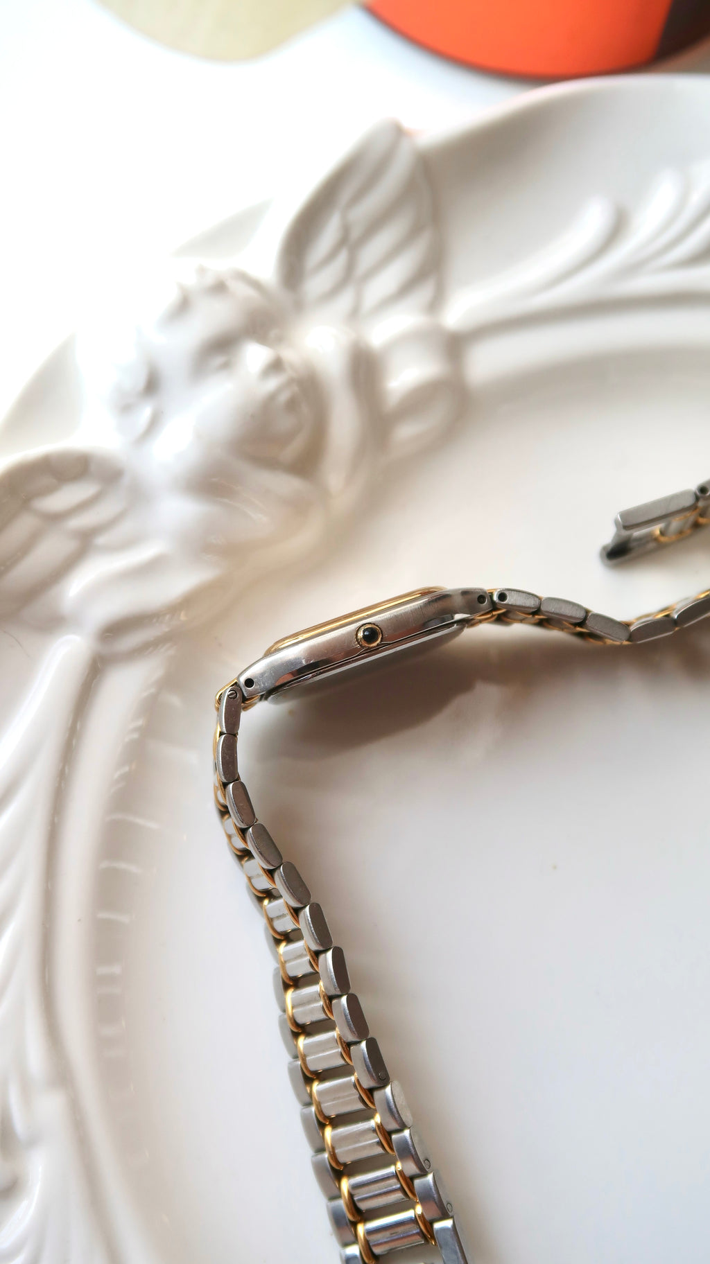 S. Exceline Beige Rect Dial with Two Tone Chain Watch