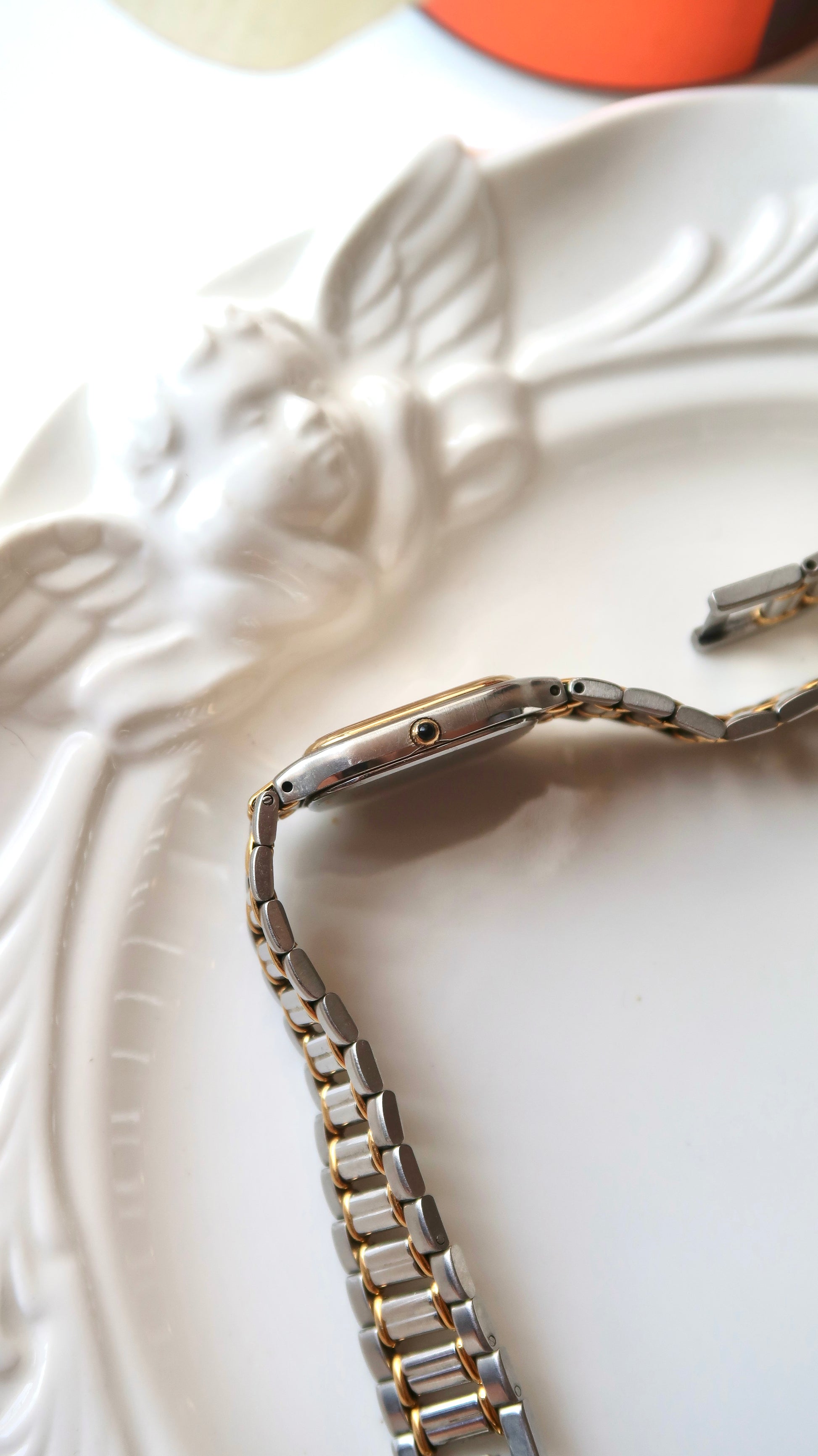 S. Exceline Beige Rect Dial with Two Tone Chain Watch