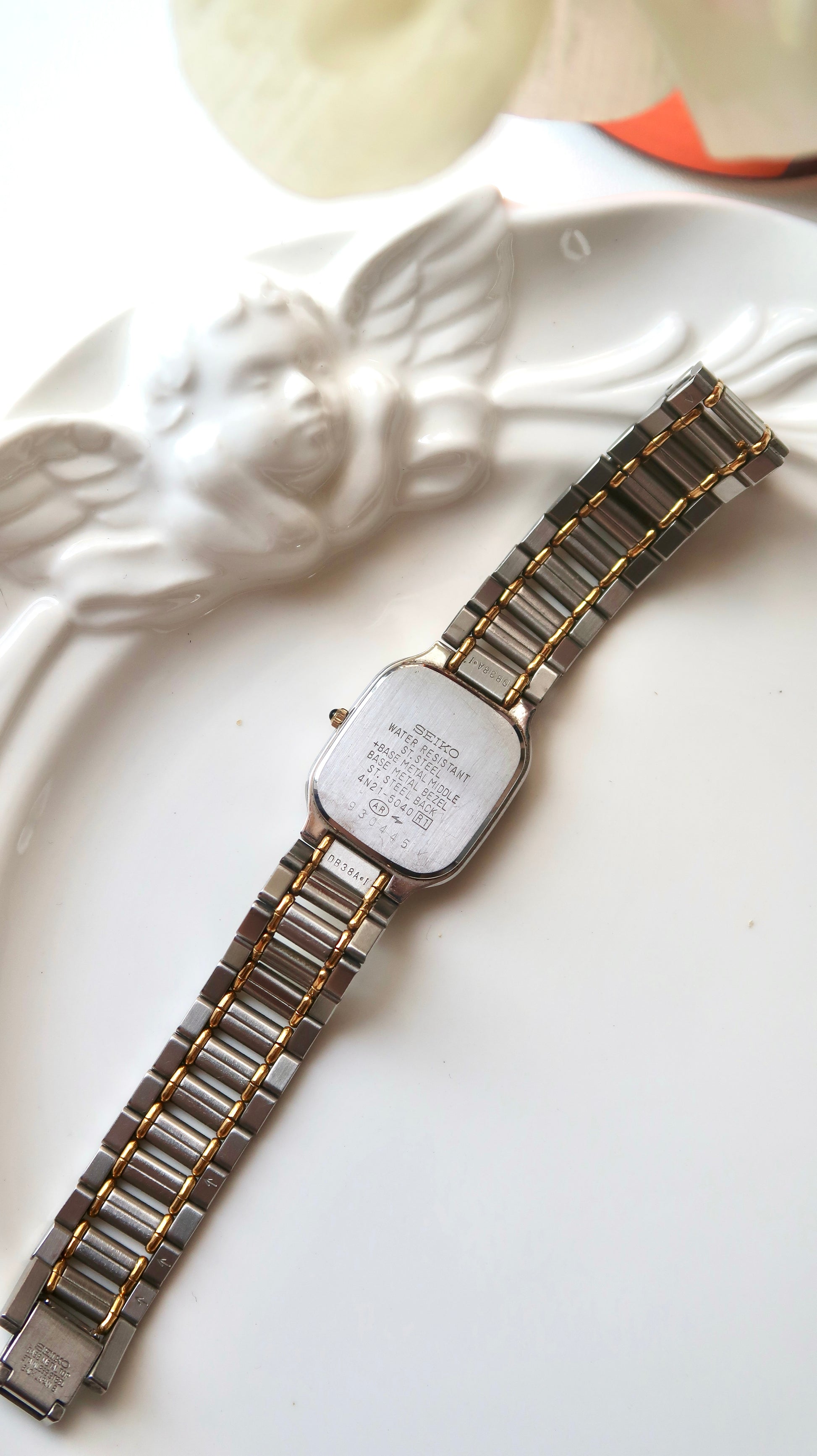 S. Exceline Beige Rect Dial with Two Tone Chain Watch