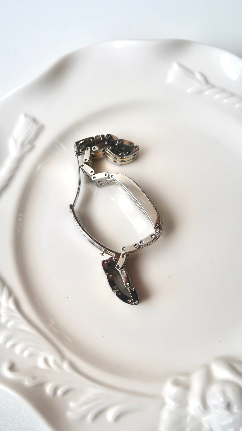 CTZ. Eco Drive White MOP Rect Dial Two Tone Chain Watch
