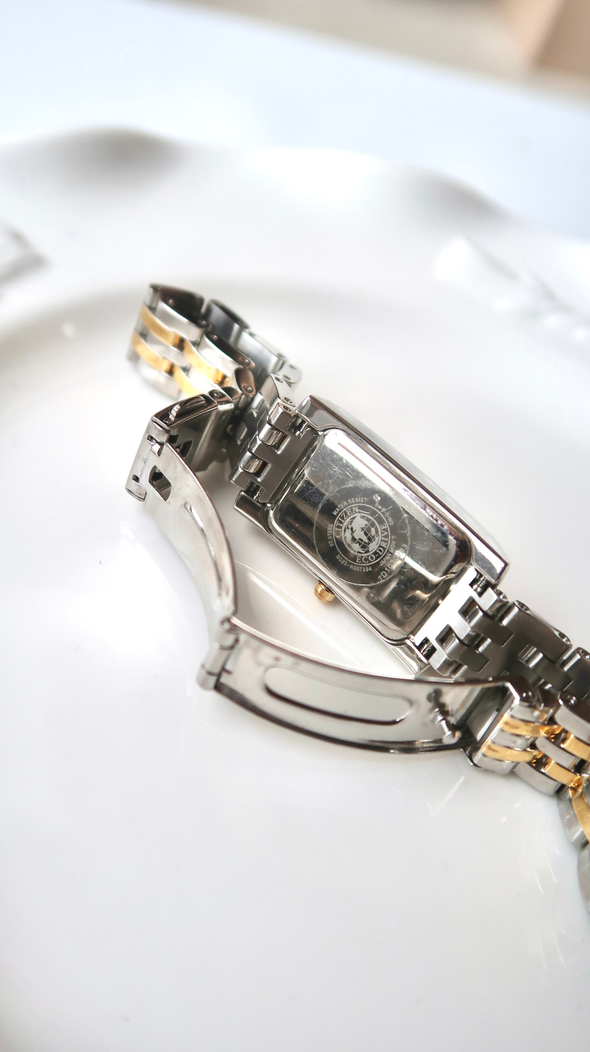 CTZ. Eco Drive White MOP Rect Dial Two Tone Chain Watch