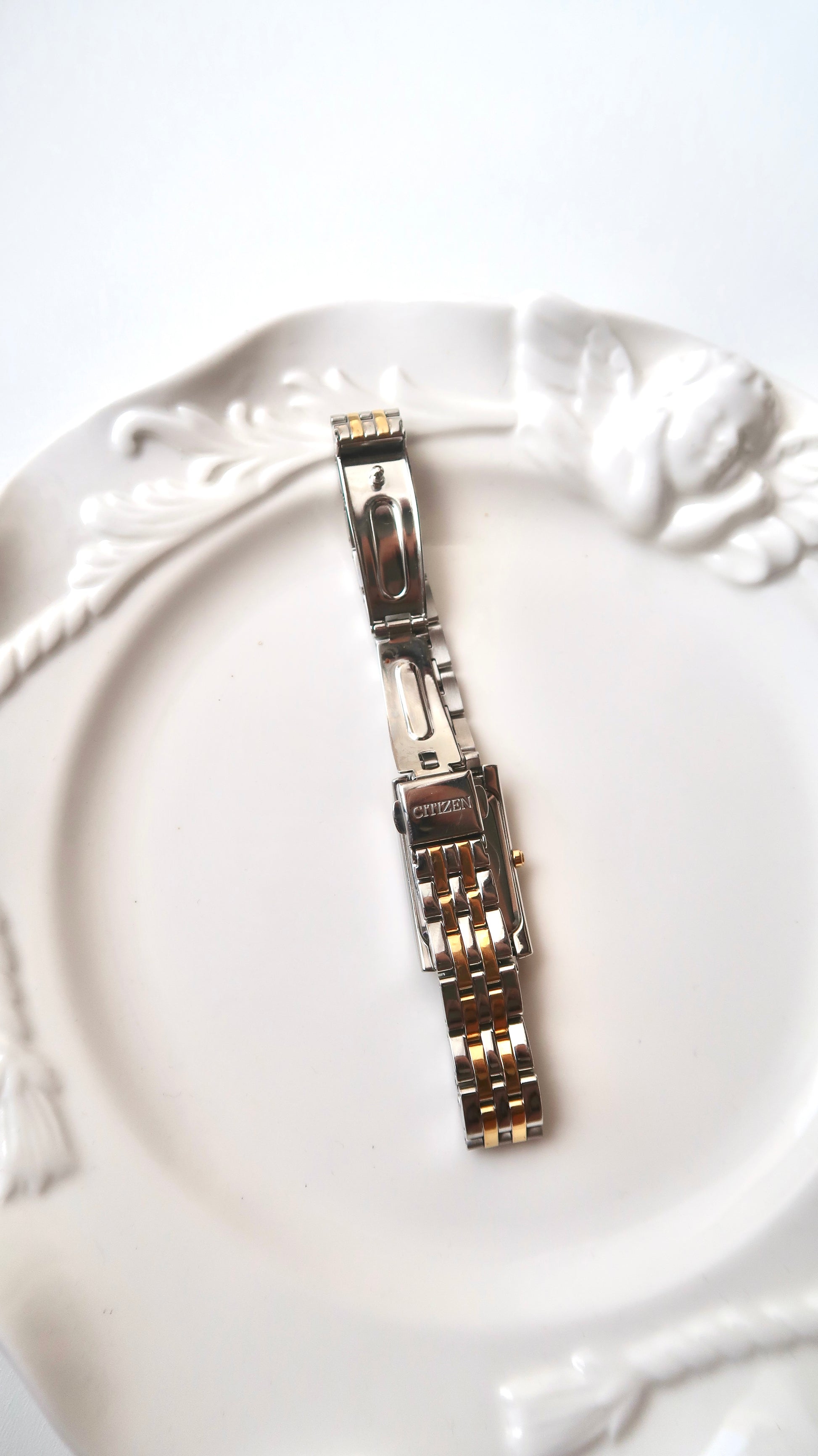 CTZ. Eco Drive White MOP Rect Dial Two Tone Chain Watch