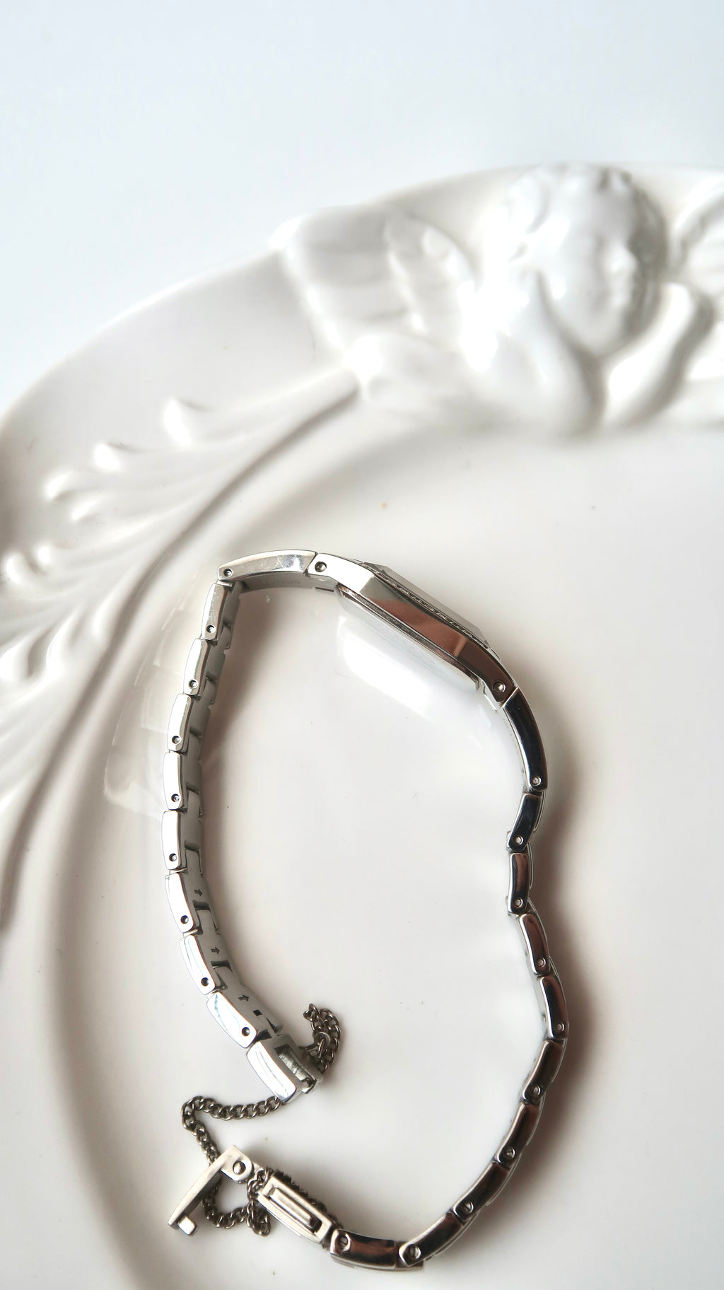 Or. Lady Rose White MOP Rect Dial Silver Chain Watch